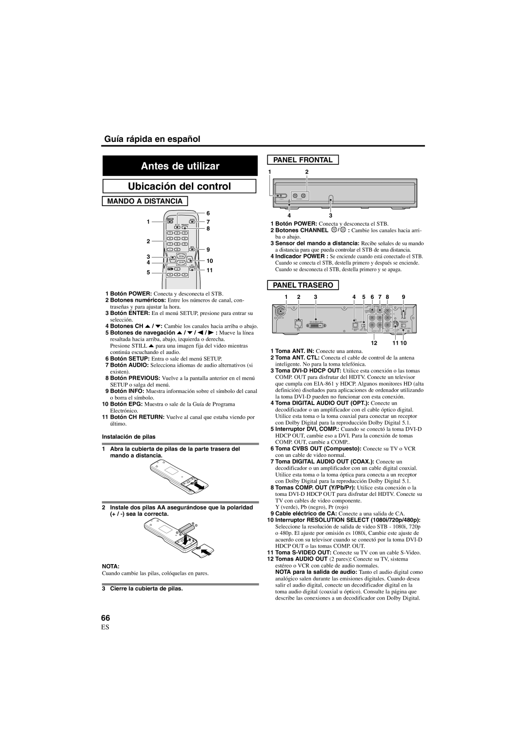 Sylvania 6900DTE owner manual Antes de utilizar, Ubicación del control, Mando a Distancia, Panel Frontal, Panel Trasero 