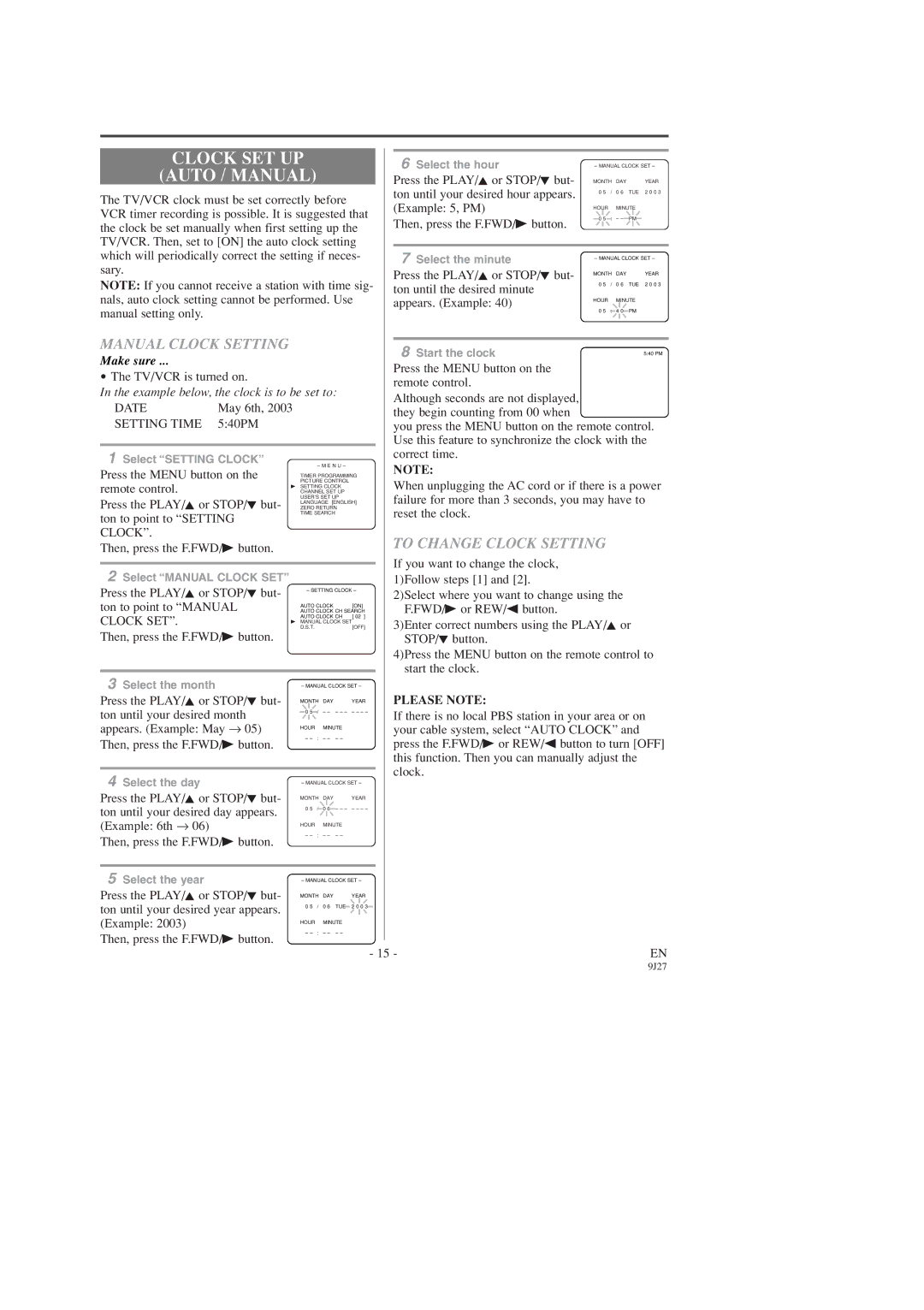 Sylvania C6309CD owner manual Clock SET UP, Auto / Manual, Please Note 