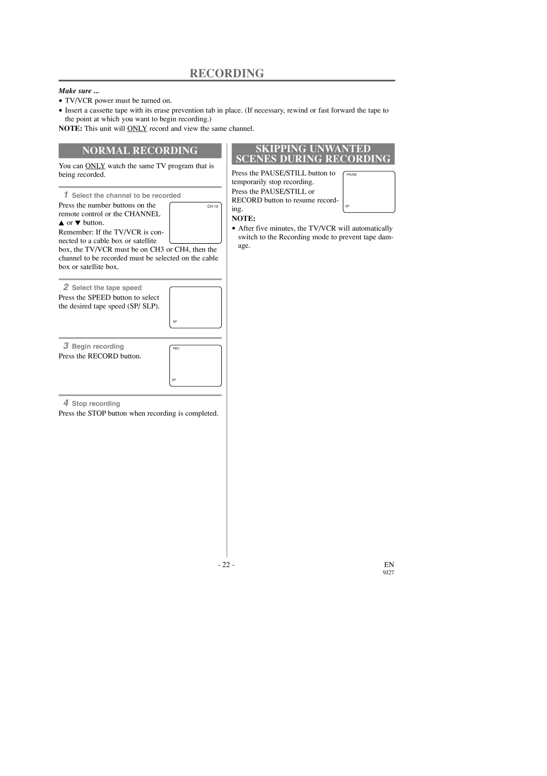 Sylvania C6309CD owner manual Normal Recording, Skipping Unwanted Scenes During Recording 