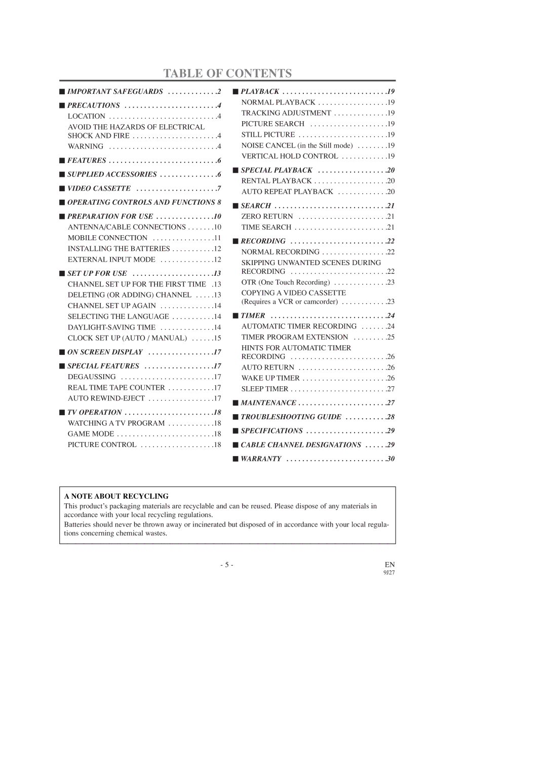 Sylvania C6309CD owner manual Table of Contents 