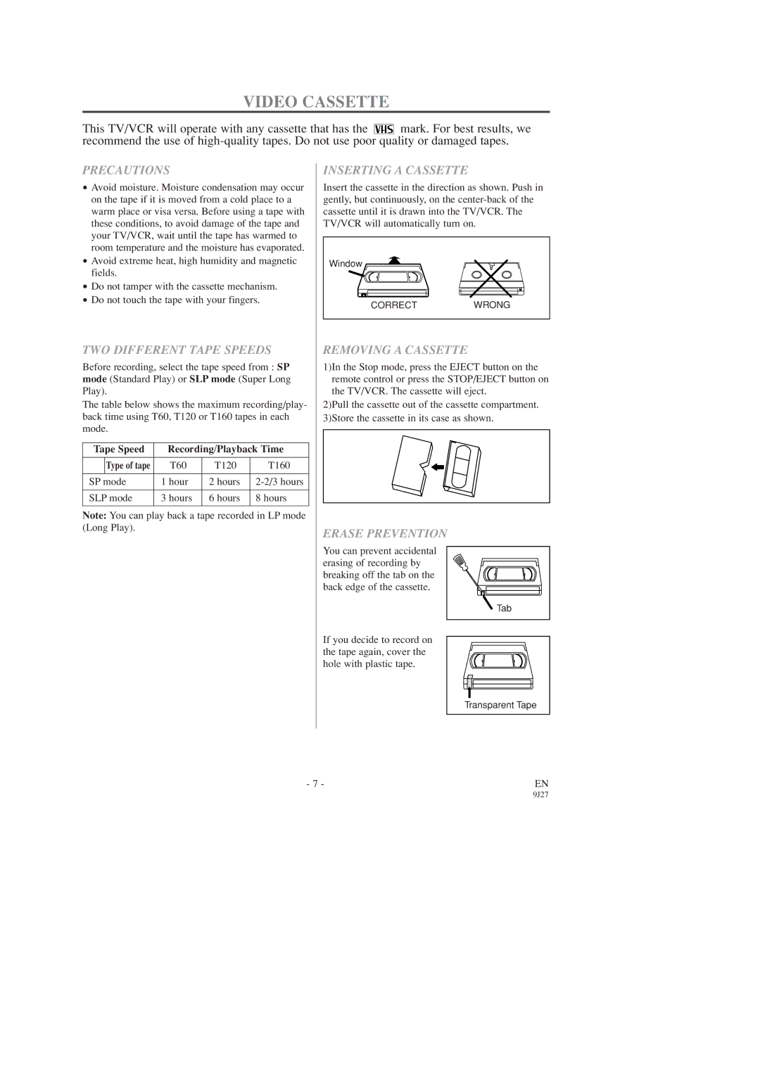 Sylvania C6309CD owner manual Video Cassette 