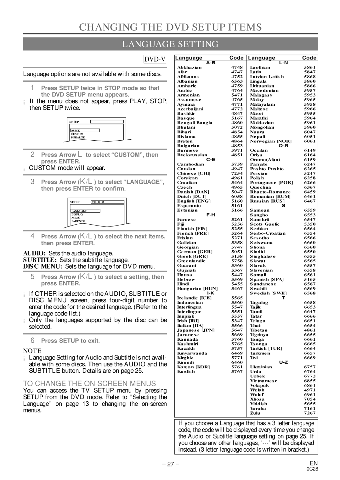 Sylvania C6513DE Changing the DVD Setup Items, Language Setting, Language options are not available with some discs 