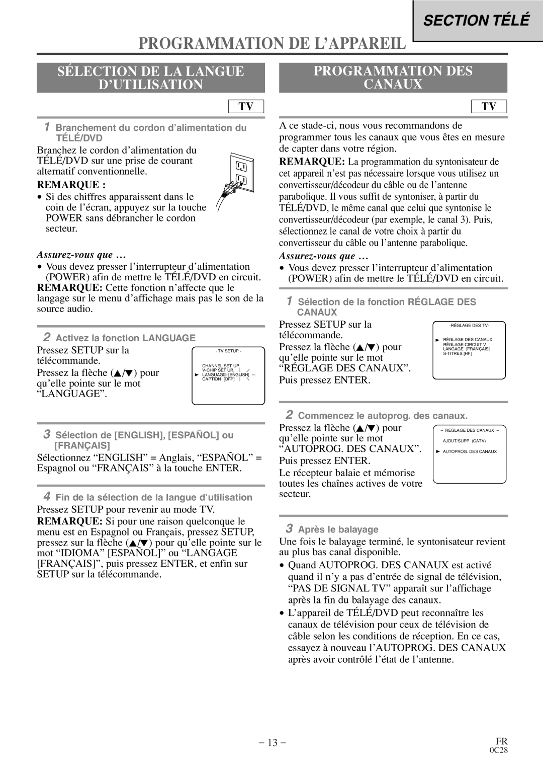 Sylvania C6513DE owner manual Réglage DES Canaux, AUTOPROG. DES Canaux 