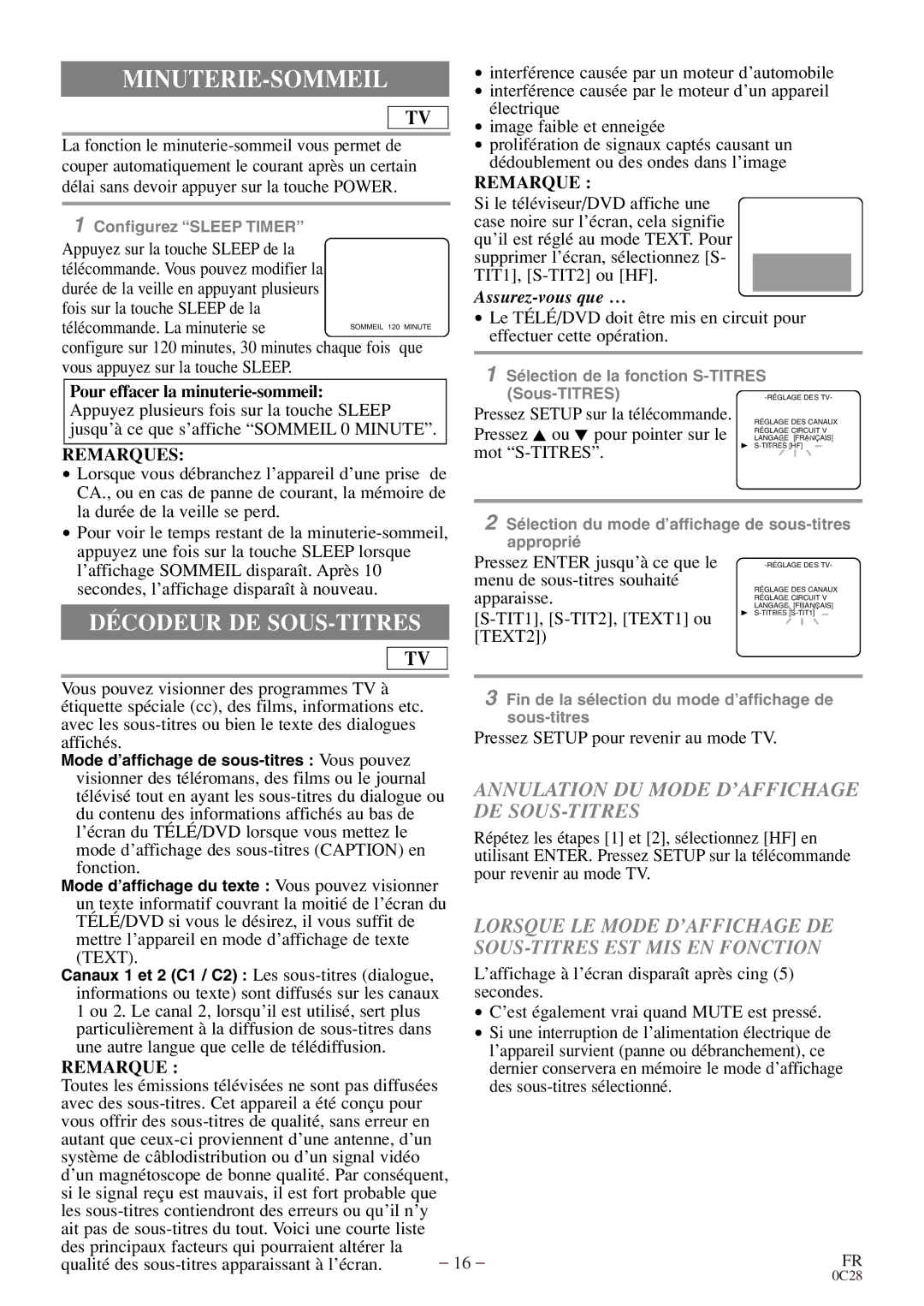 Sylvania C6513DE owner manual Minuterie-Sommeil, Pour effacer la minuterie-sommeil 