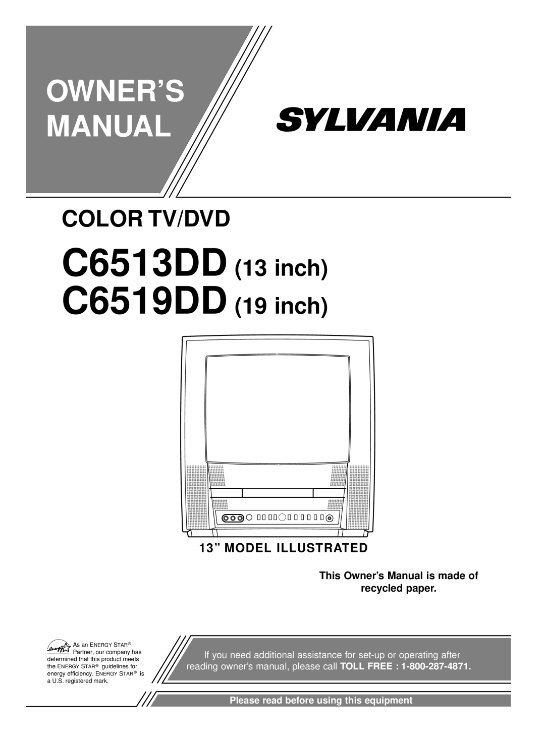 Sylvania C6513DD, C6519DD owner manual OWNER’S Manual 