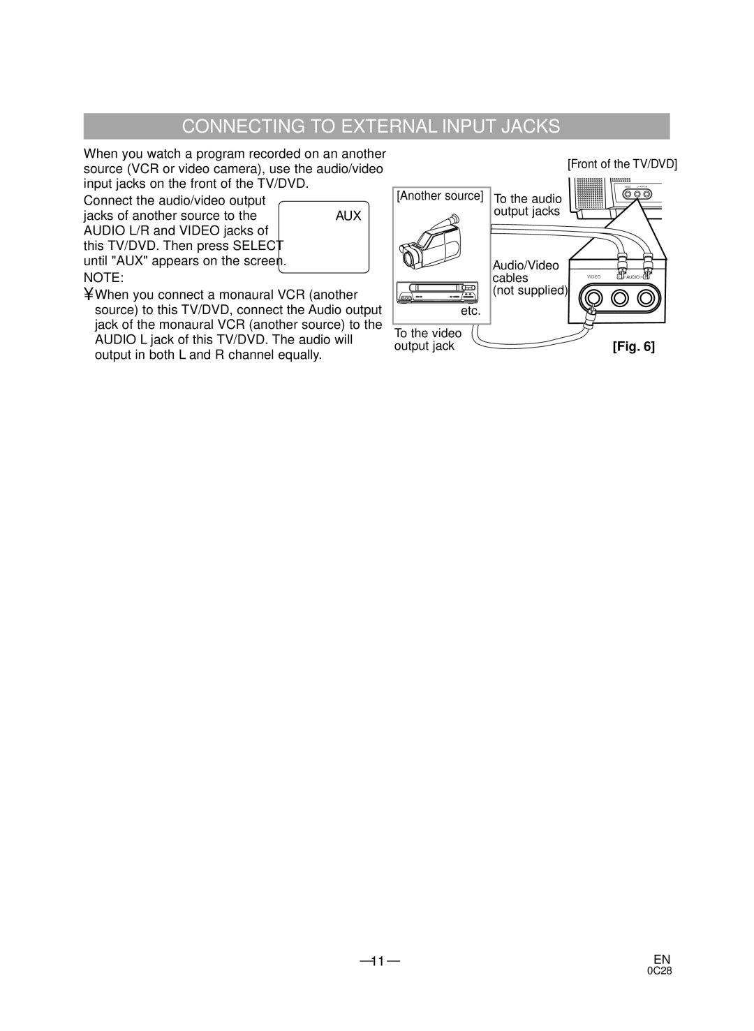 Sylvania C6513DD, C6519DD owner manual Connecting to External Input Jacks 