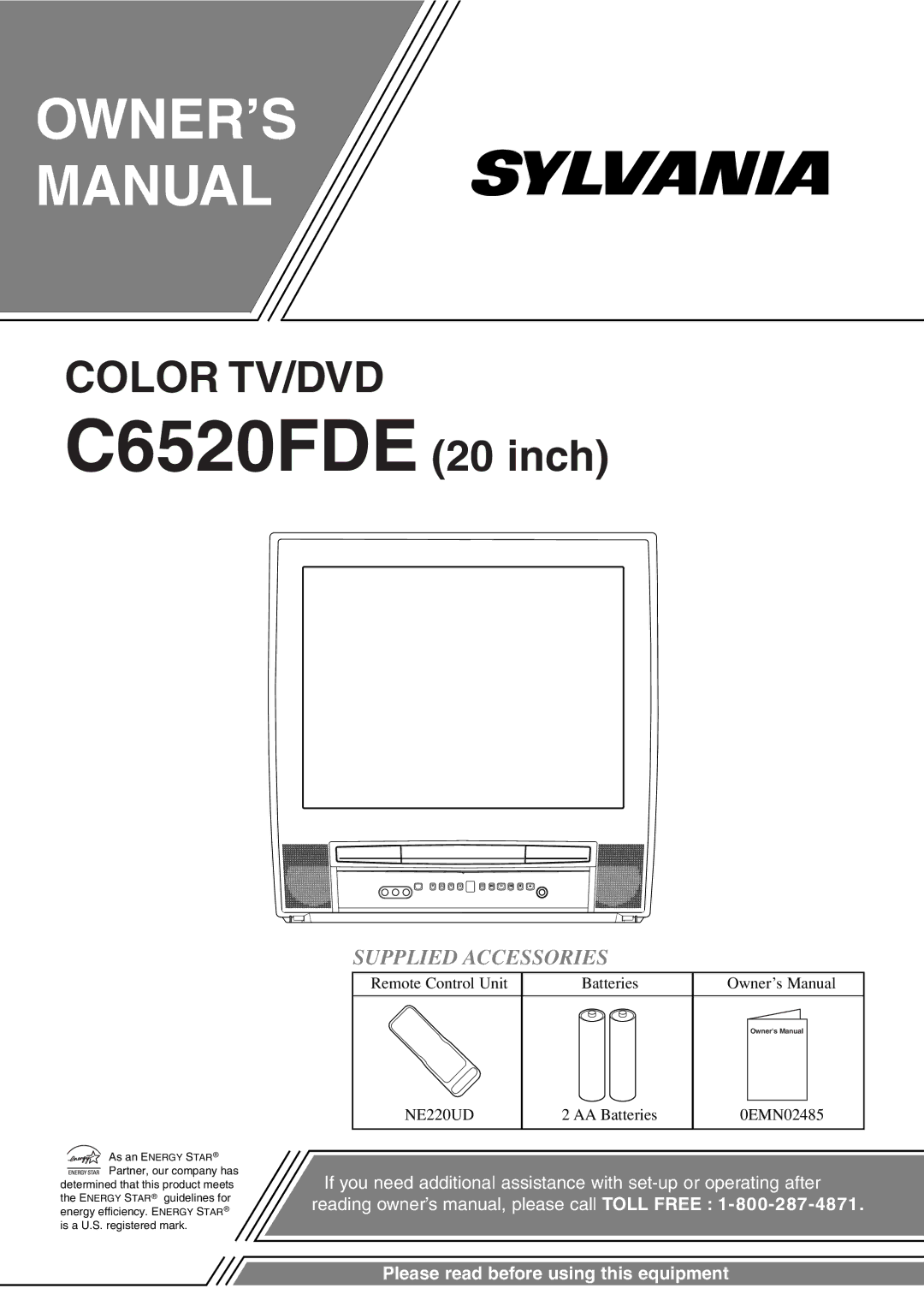 Sylvania owner manual C6520FDE 20 inch, Supplied Accessories 