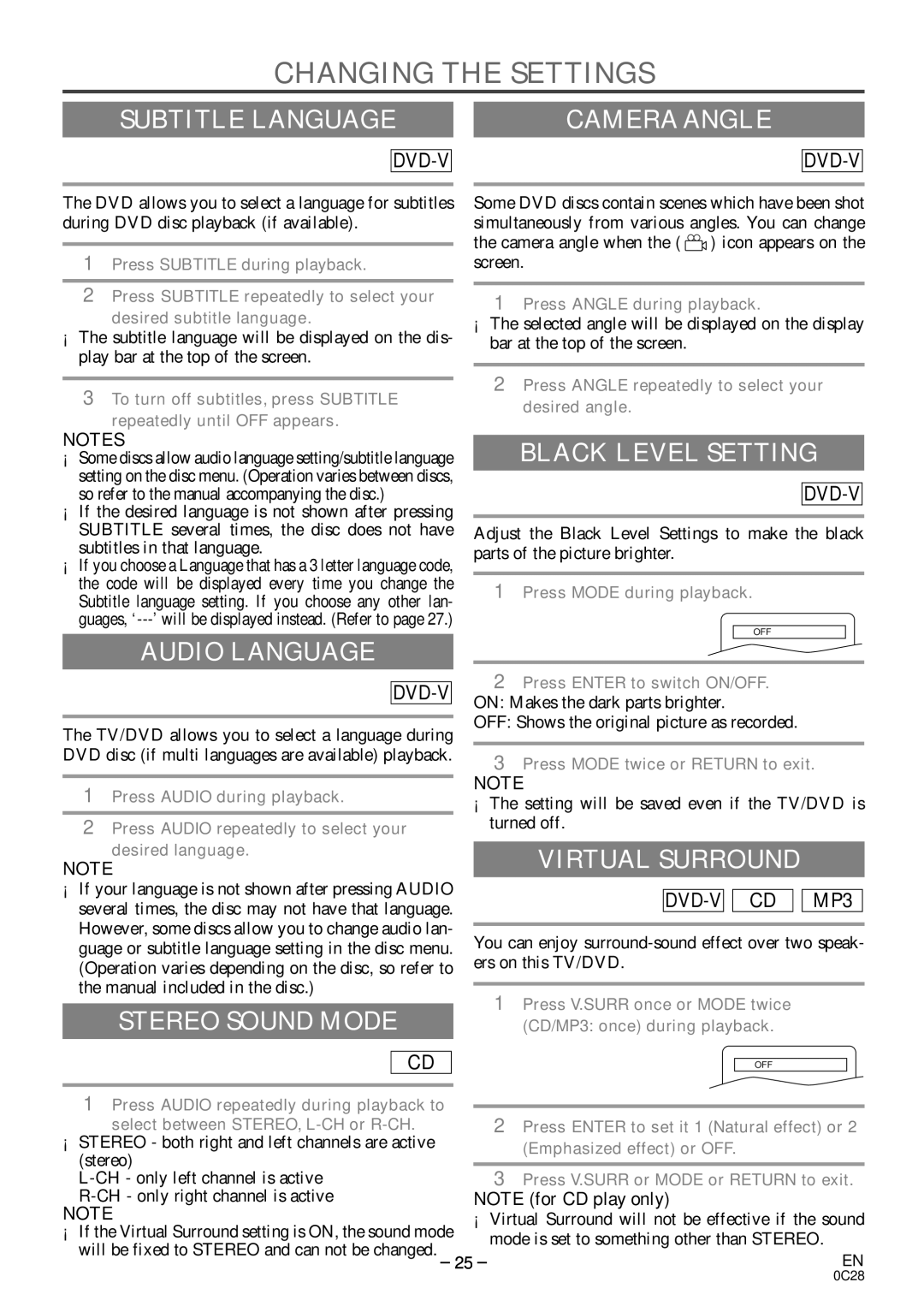 Sylvania C6520FDE owner manual Changing the Settings 