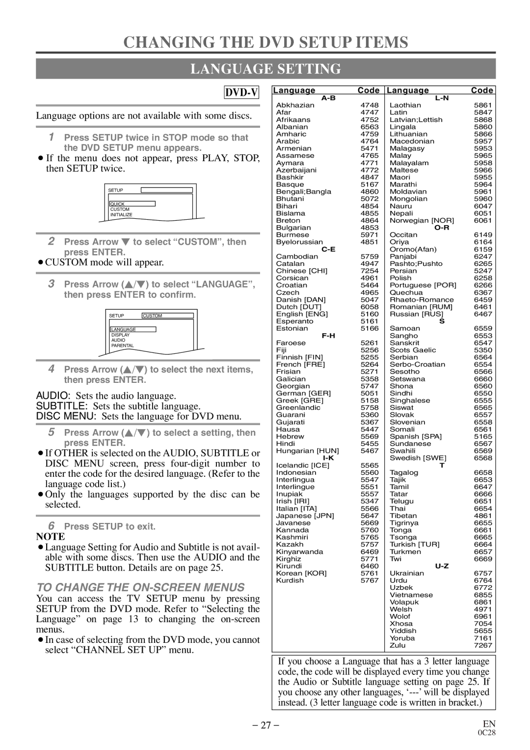 Sylvania C6520FDE Changing the DVD Setup Items, Language Setting, Language options are not available with some discs 