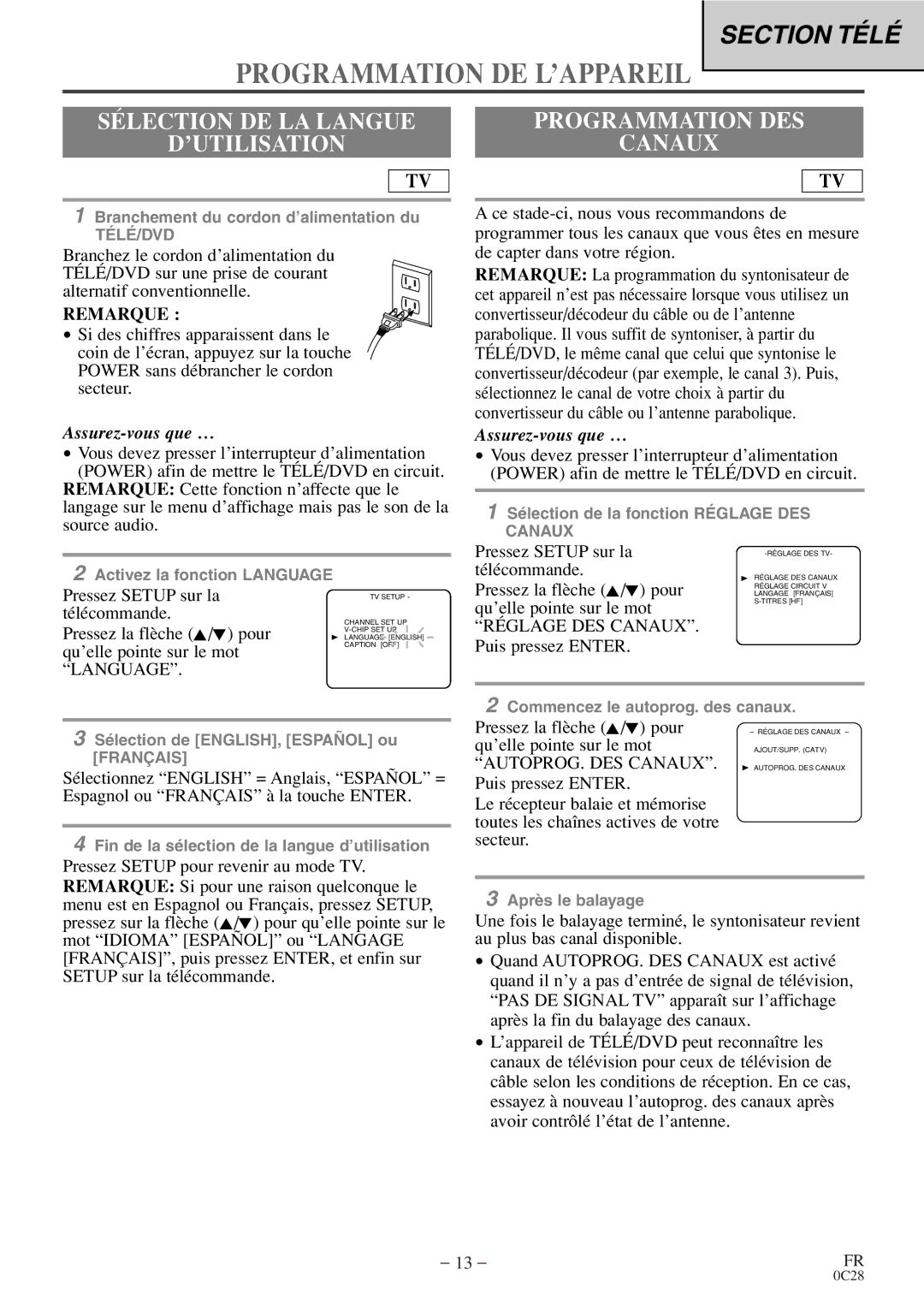 Sylvania C6520FDE owner manual Réglage DES Canaux, AUTOPROG. DES Canaux 