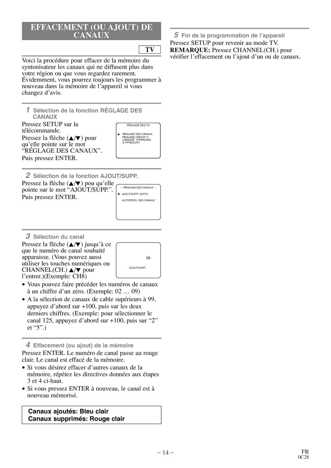 Sylvania C6520FDE owner manual Effacement OU Ajout DE Canaux 