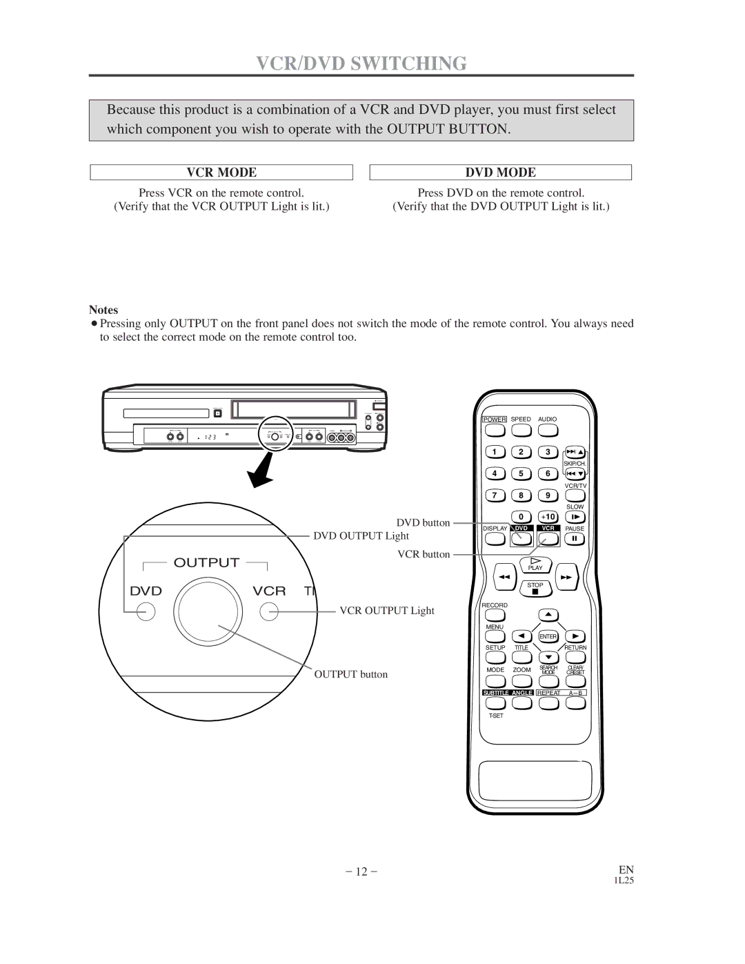 Sylvania CDVC800D owner manual VCR/DVD Switching, DVD Mode 