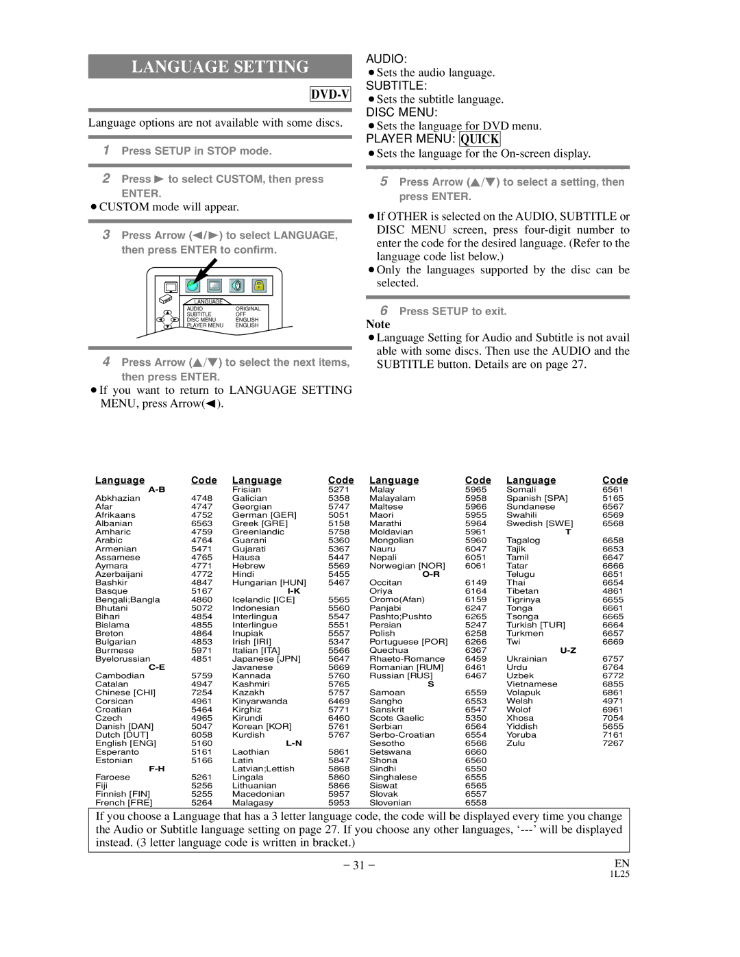 Sylvania CDVC800D owner manual Language Setting 