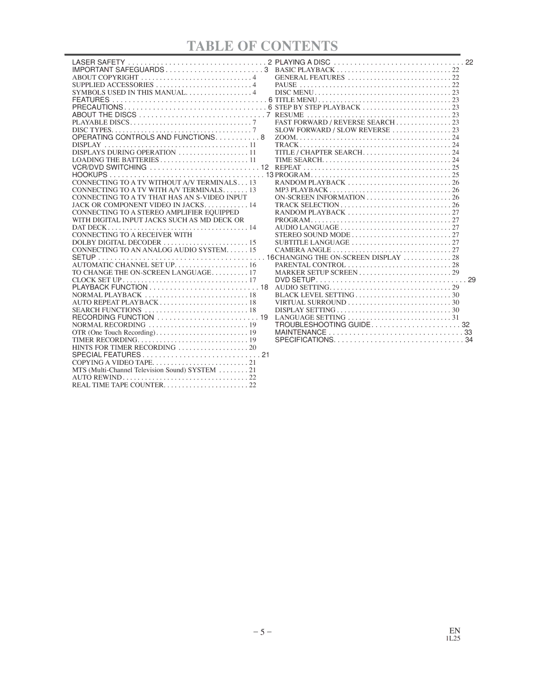 Sylvania CDVC800D owner manual Table of Contents 