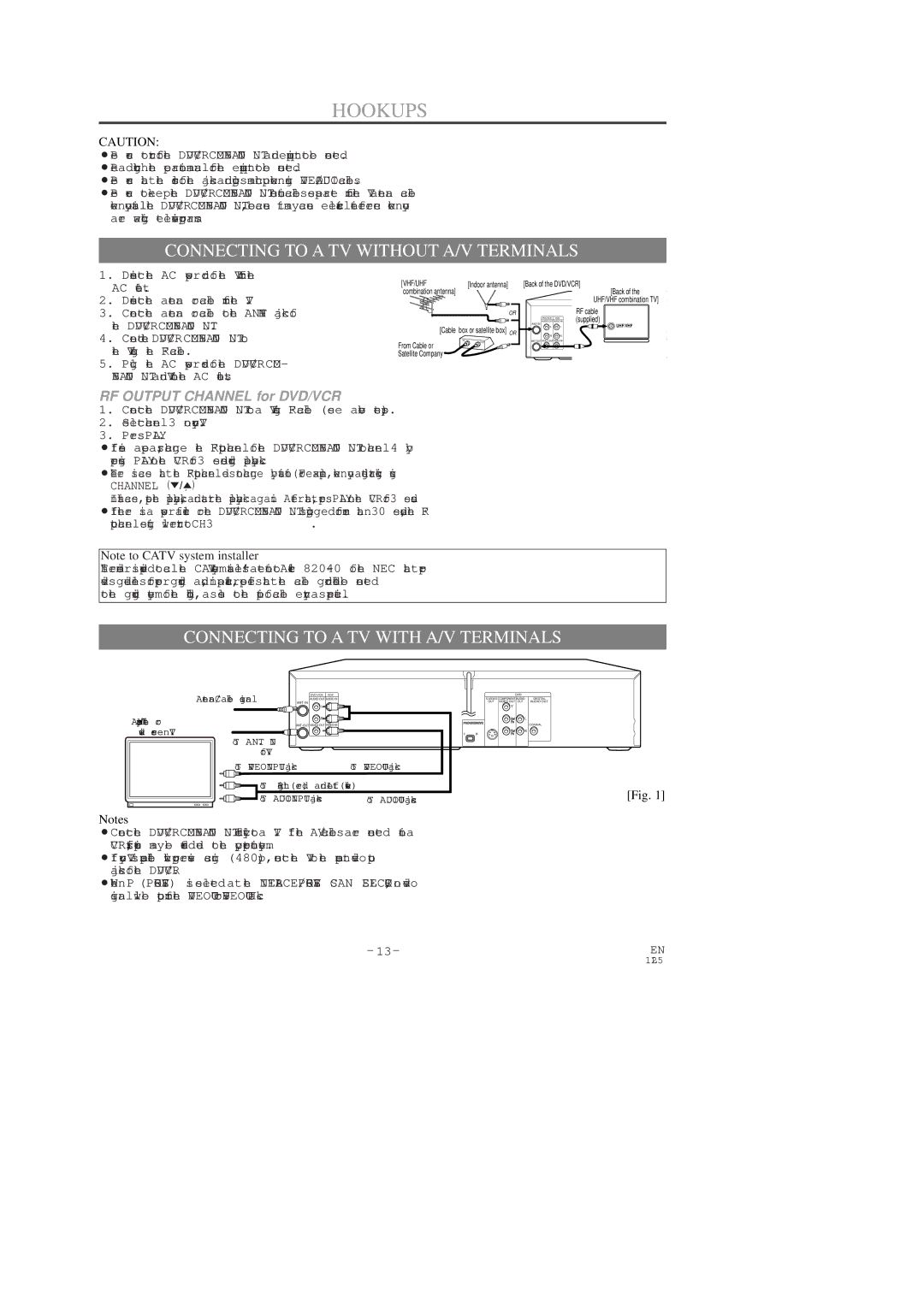 Sylvania CDVC80DP owner manual Hookups, Connecting to a TV Without A/V Terminals, Connecting to a TV with A/V Terminals 