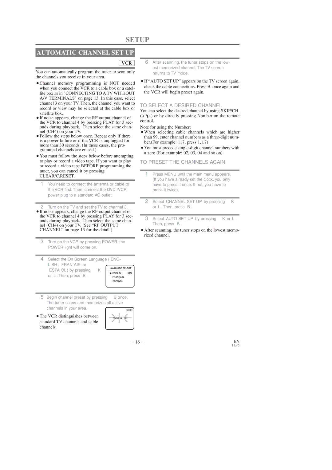 Sylvania CDVC80DP owner manual Automatic Channel SET UP, To Select a Desired Channel, To Preset the Channels Again 