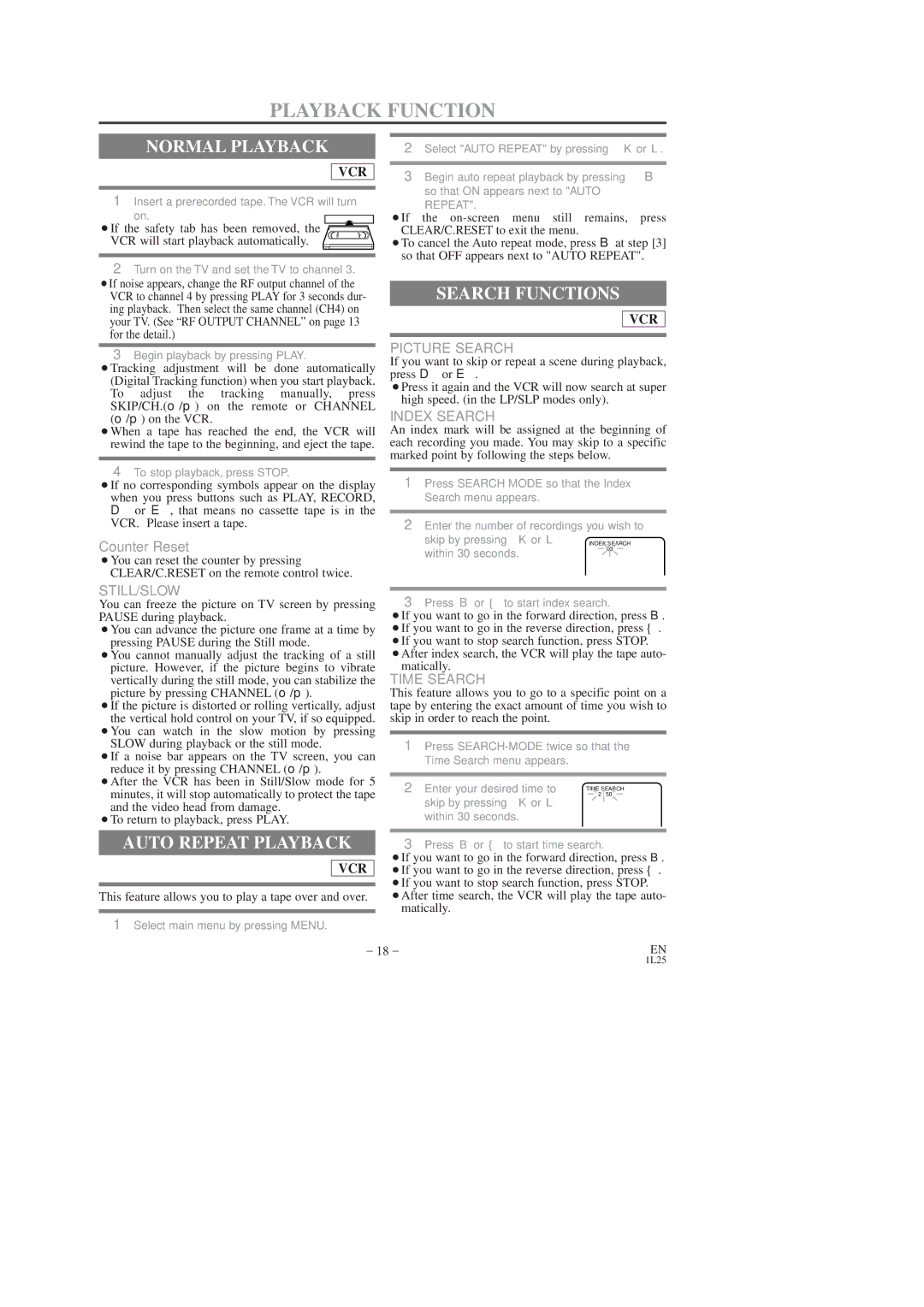 Sylvania CDVC80DP owner manual Playback Function, Normal Playback, Search Functions, Auto Repeat Playback 