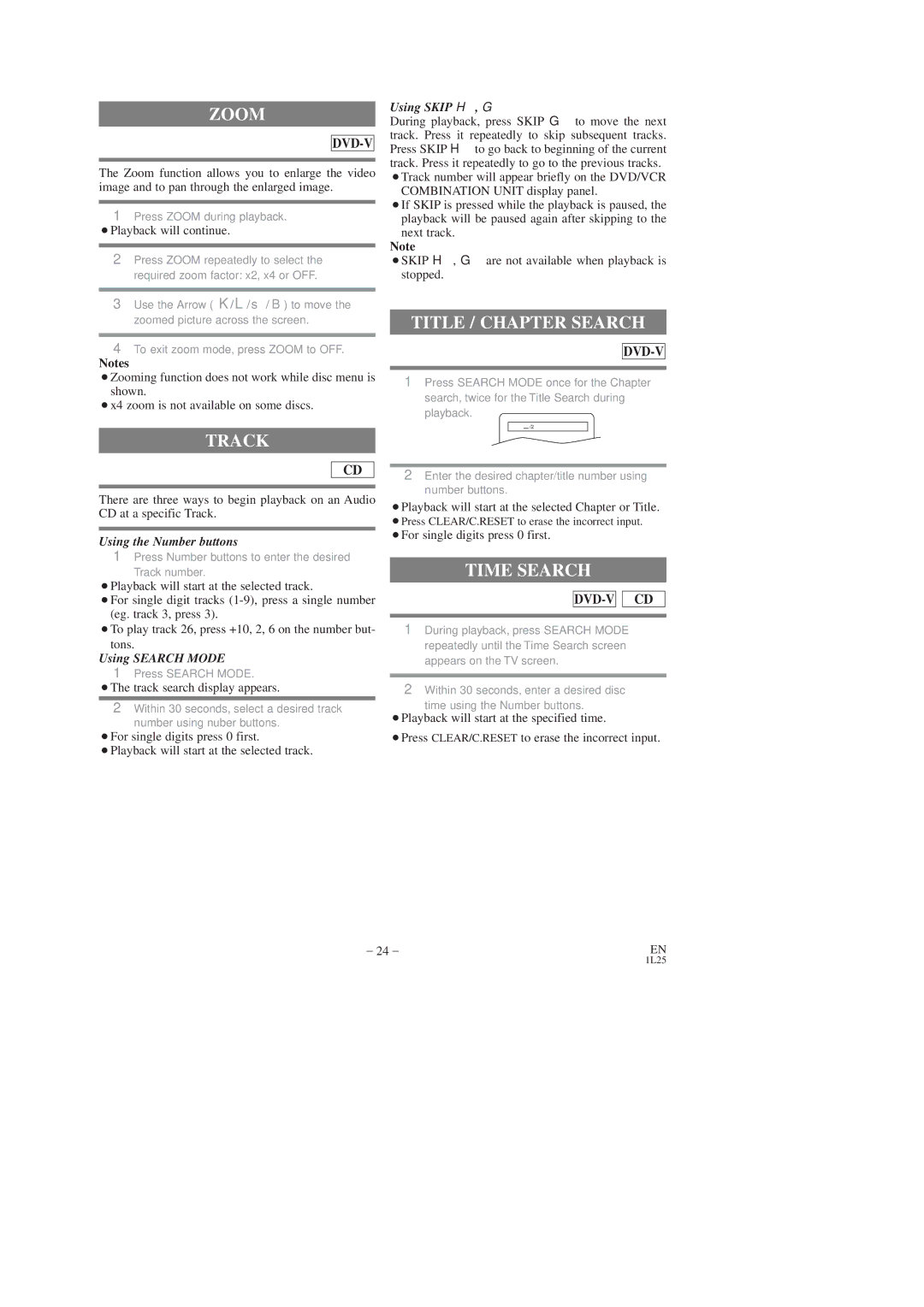 Sylvania CDVC80DP owner manual Zoom, Track, Title / Chapter Search, Time Search 