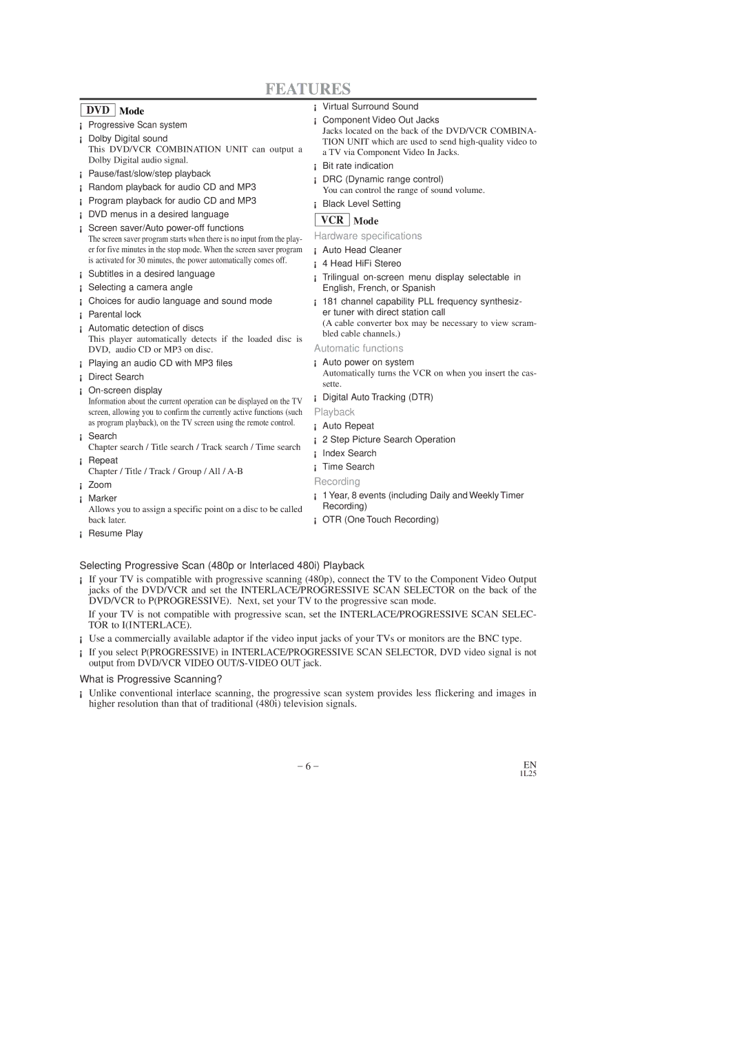 Sylvania CDVC80DP owner manual Features, DVD Mode 