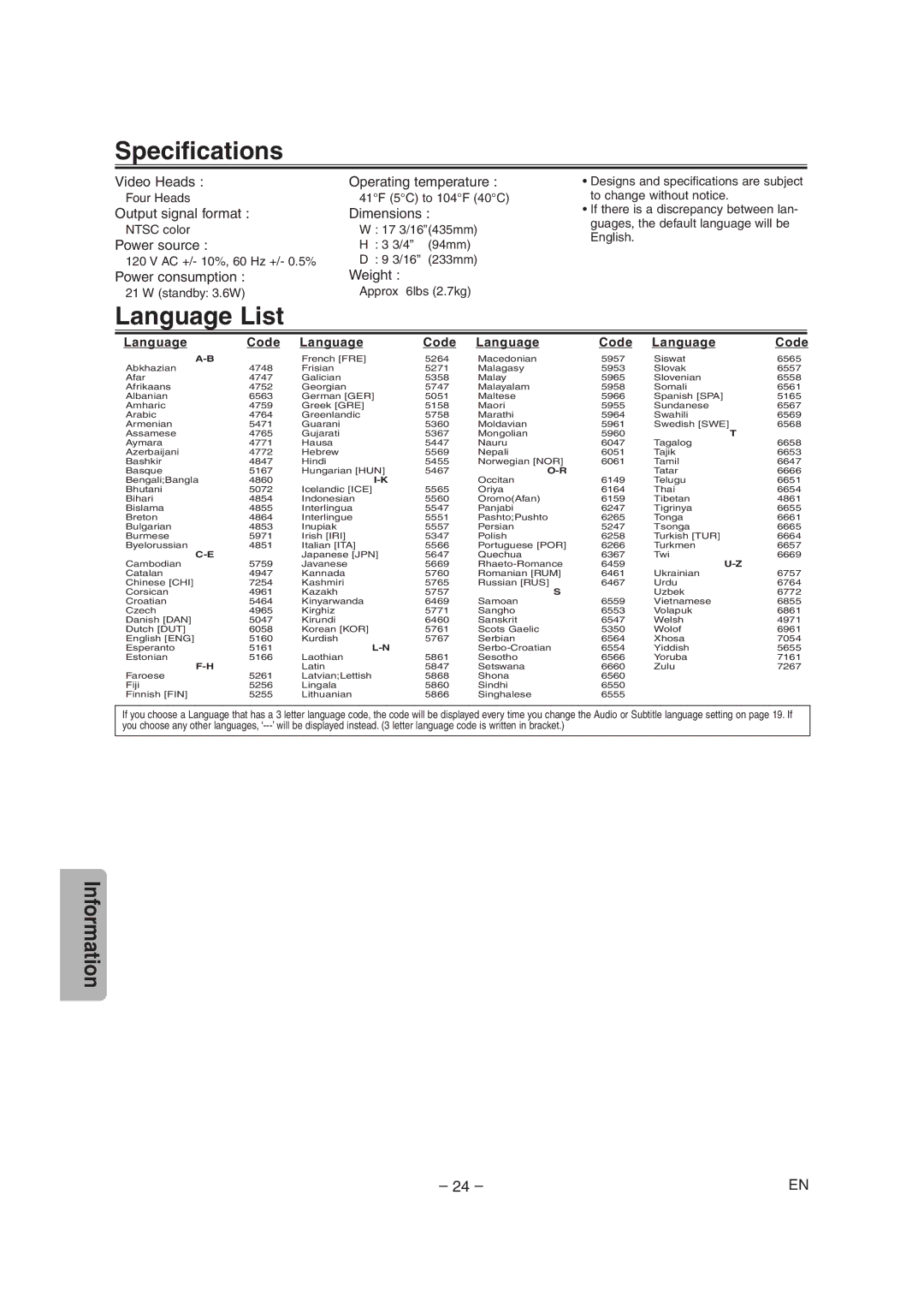 Sylvania CDVC90DP owner manual Specifications, Language List 