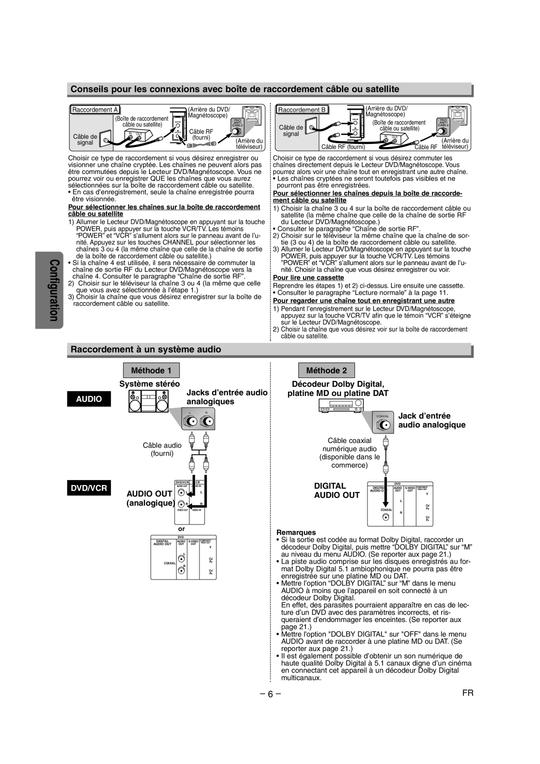 Sylvania CDVC90DP owner manual Raccordement à un système audio 