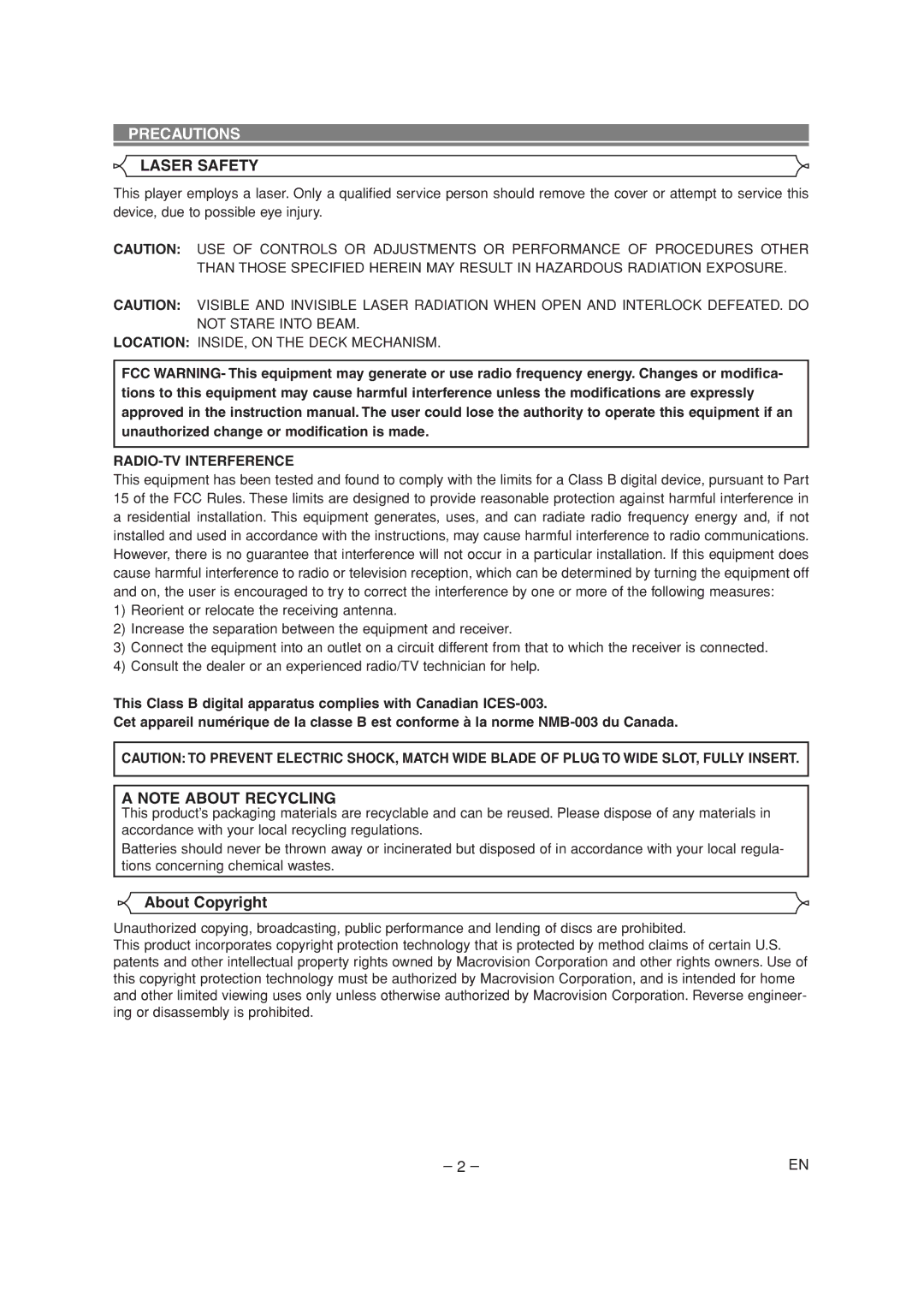 Sylvania CDVL100D owner manual Precautions, About Copyright, RADIO-TV Interference 