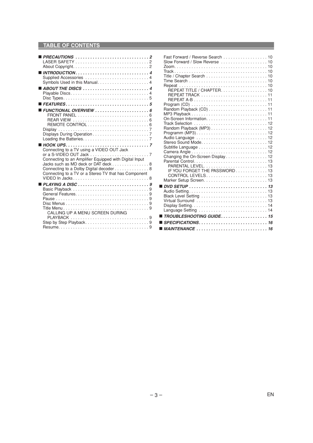 Sylvania CDVL100D owner manual Table of Contents 