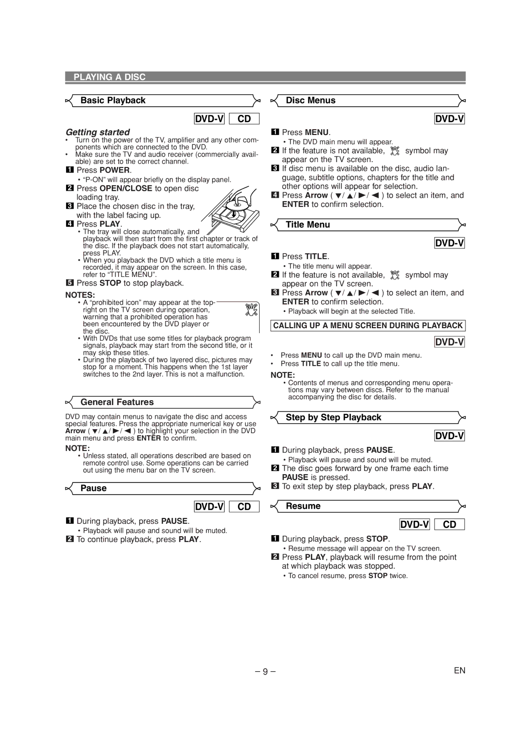 Sylvania CDVL100D owner manual Playing a Disc 