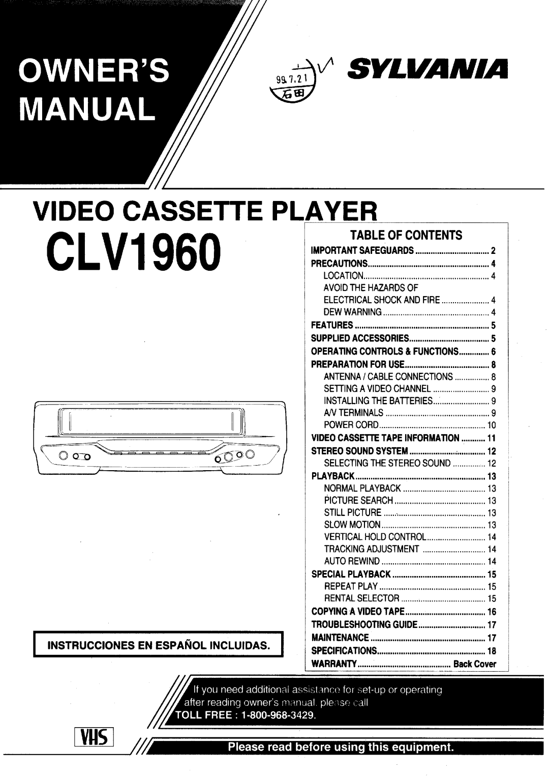 Sylvania CLV1960 manual 