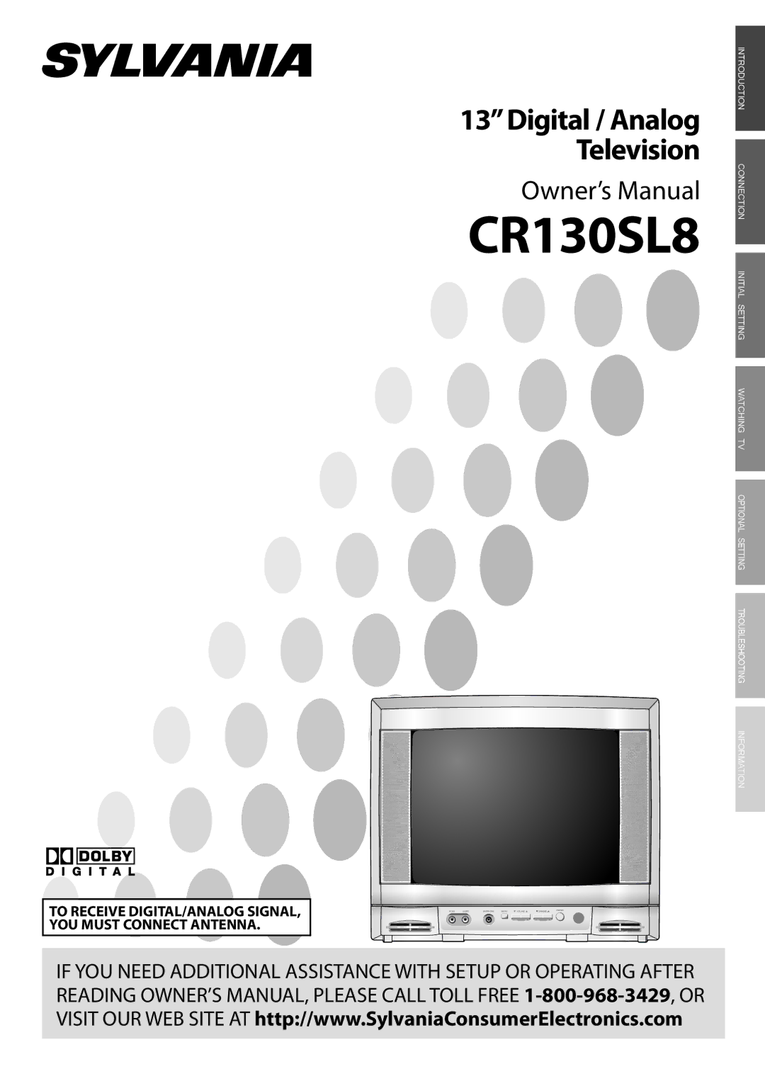 Sylvania CR130SL8 owner manual To Receive DIGITAL/ANALOG SIGNAL, YOU Must Connect Antenna 