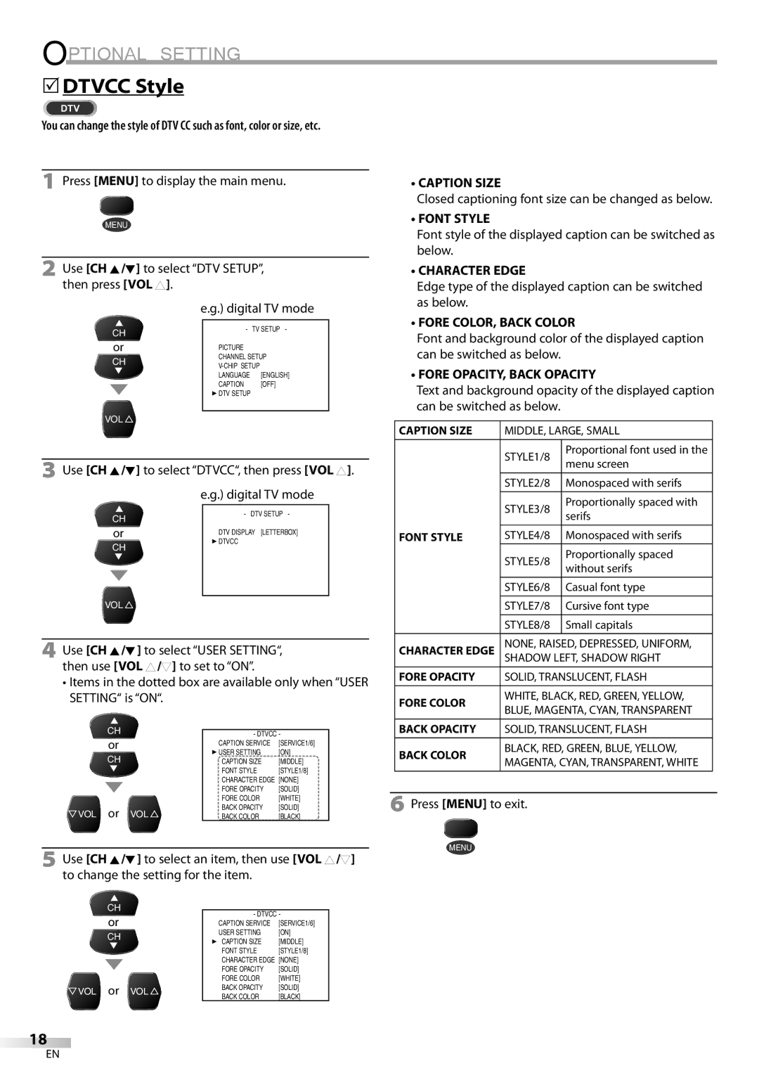 Sylvania CR130SL8 owner manual Dtvcc Style 