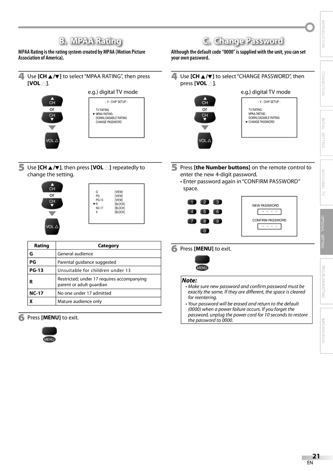 Sylvania CR130SL8 owner manual Mpaa Rating 