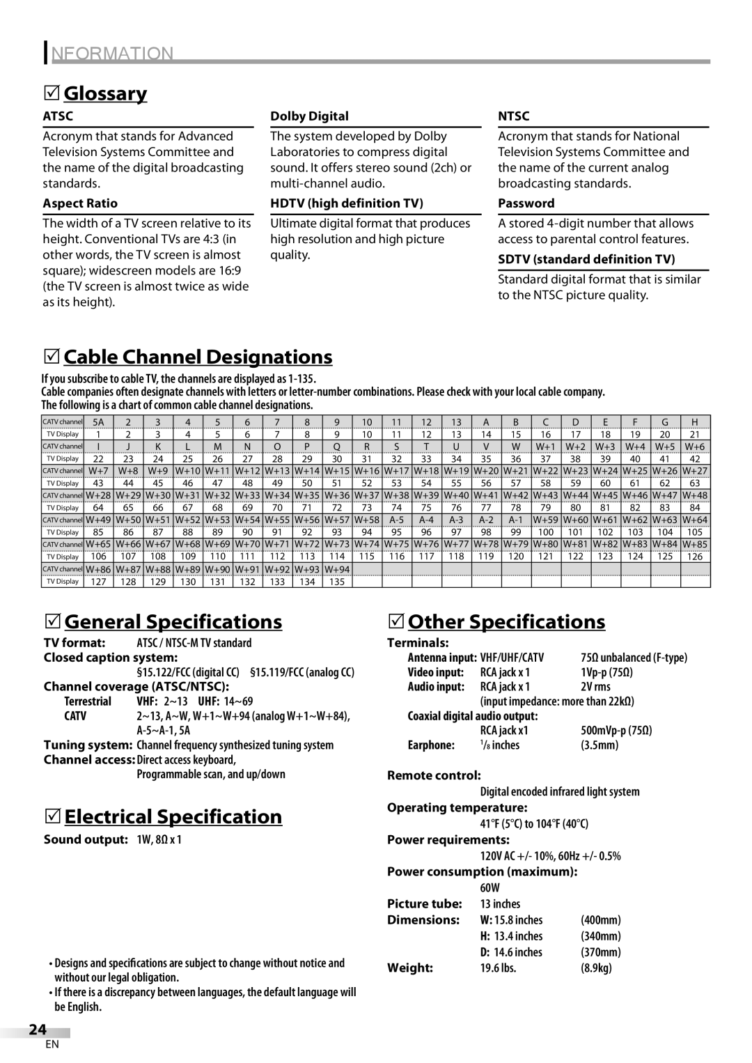 Sylvania CR130SL8 owner manual Information 