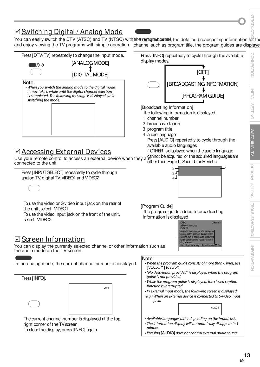 Sylvania CR202SL8 5Switching Digital / Analog Mode, 5Accessing External Devices, 5Screen Information, Digital Mode 