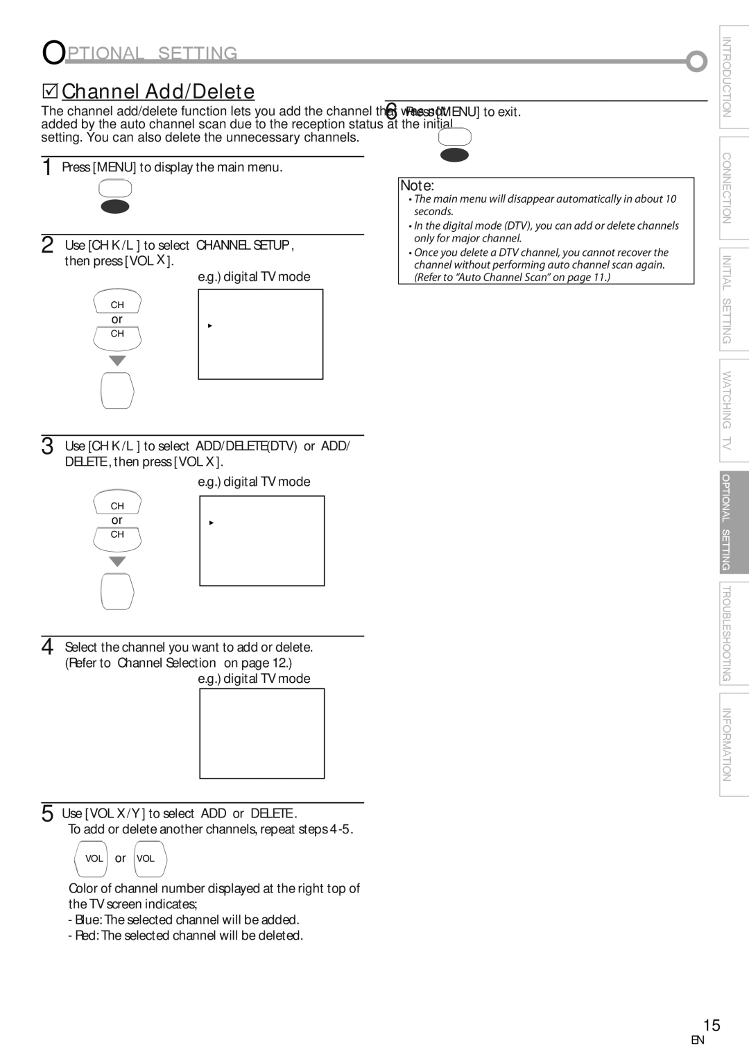 Sylvania CR202SL8 owner manual Optional Setting, 5Channel Add/Delete 