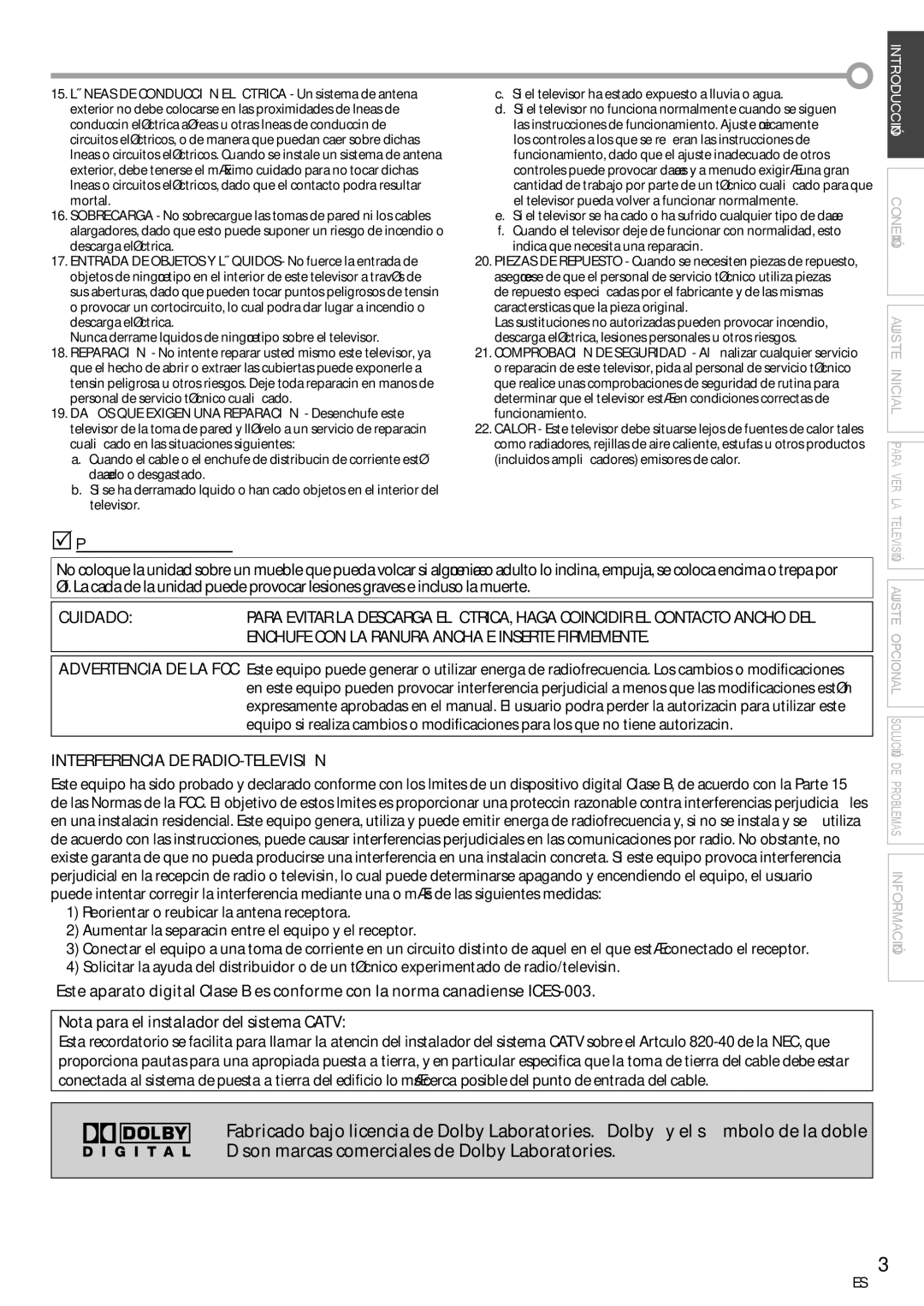 Sylvania CR202SL8 owner manual Precauciones, Cuidado, Interferencia DE RADIO-TELEVISIÓN 