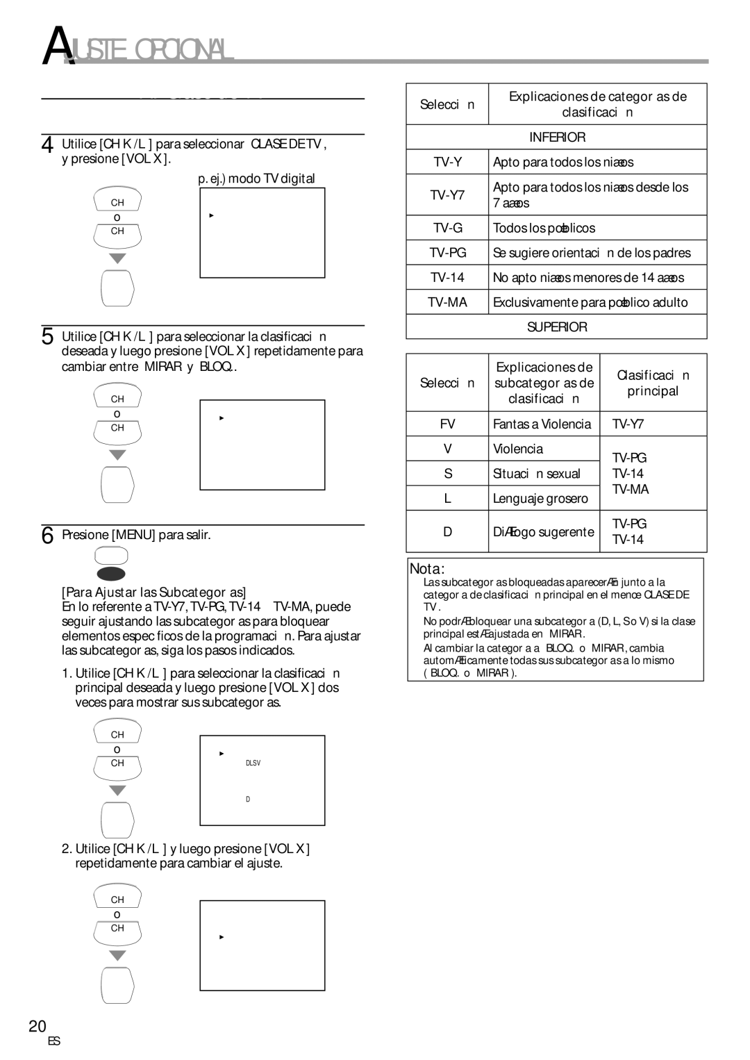 Sylvania CR202SL8 owner manual Inferior, Tv-Y, TV-Y7, Superior 