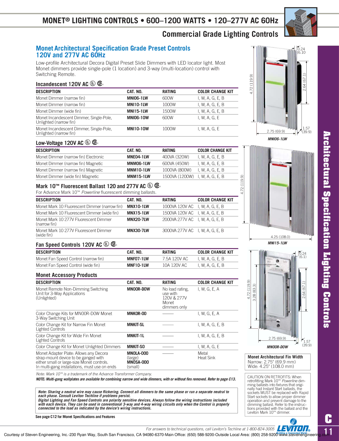 Sylvania D3208 dimensions Architectural Speciﬁcation Lighting Controls, Incandescent 120V AC U R, Low-Voltage 120V AC U R 