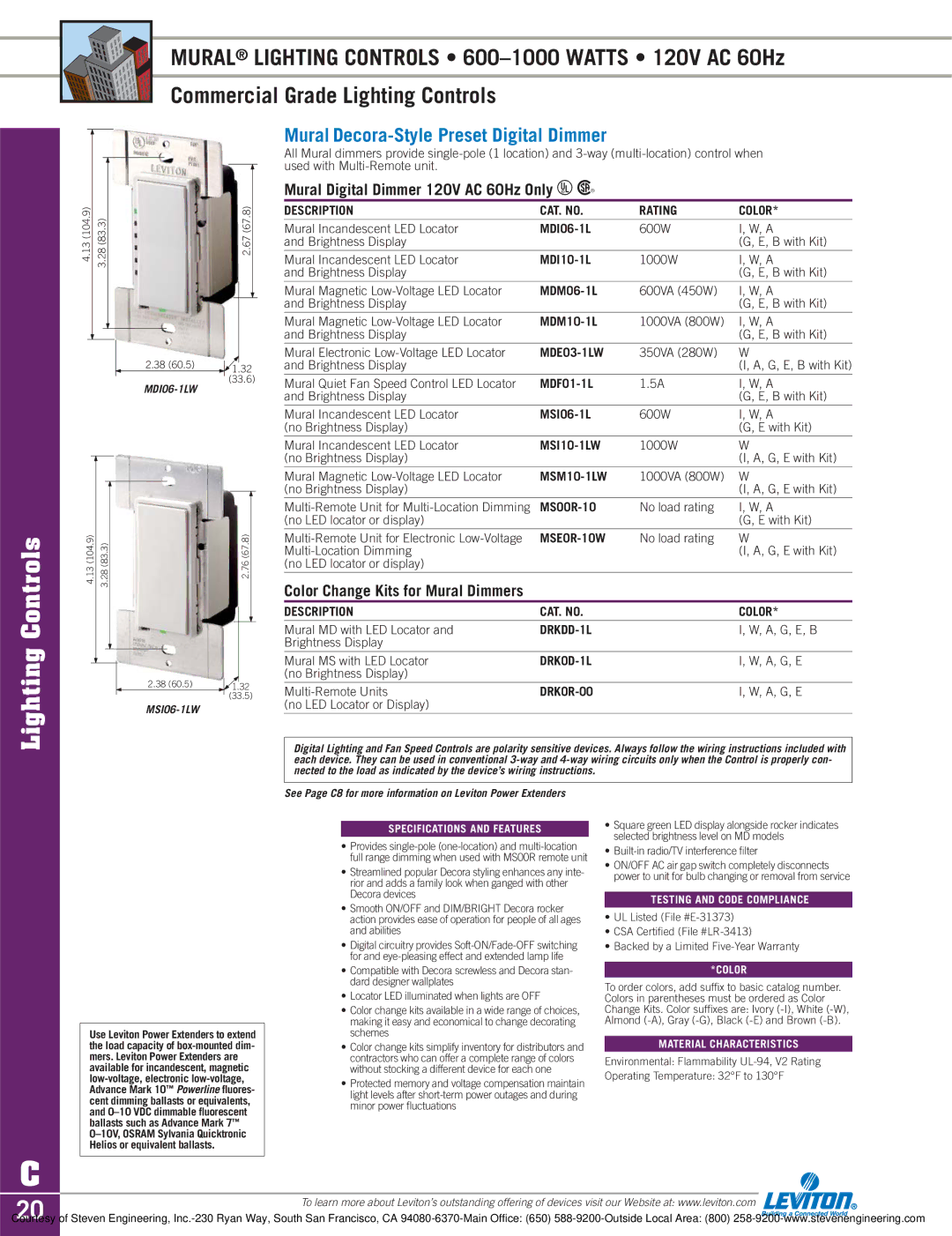 Sylvania D3208 Controls Lighting, Mural Decora-Style Preset Digital Dimmer, Mural Digital Dimmer 120V AC 60Hz Only U R 