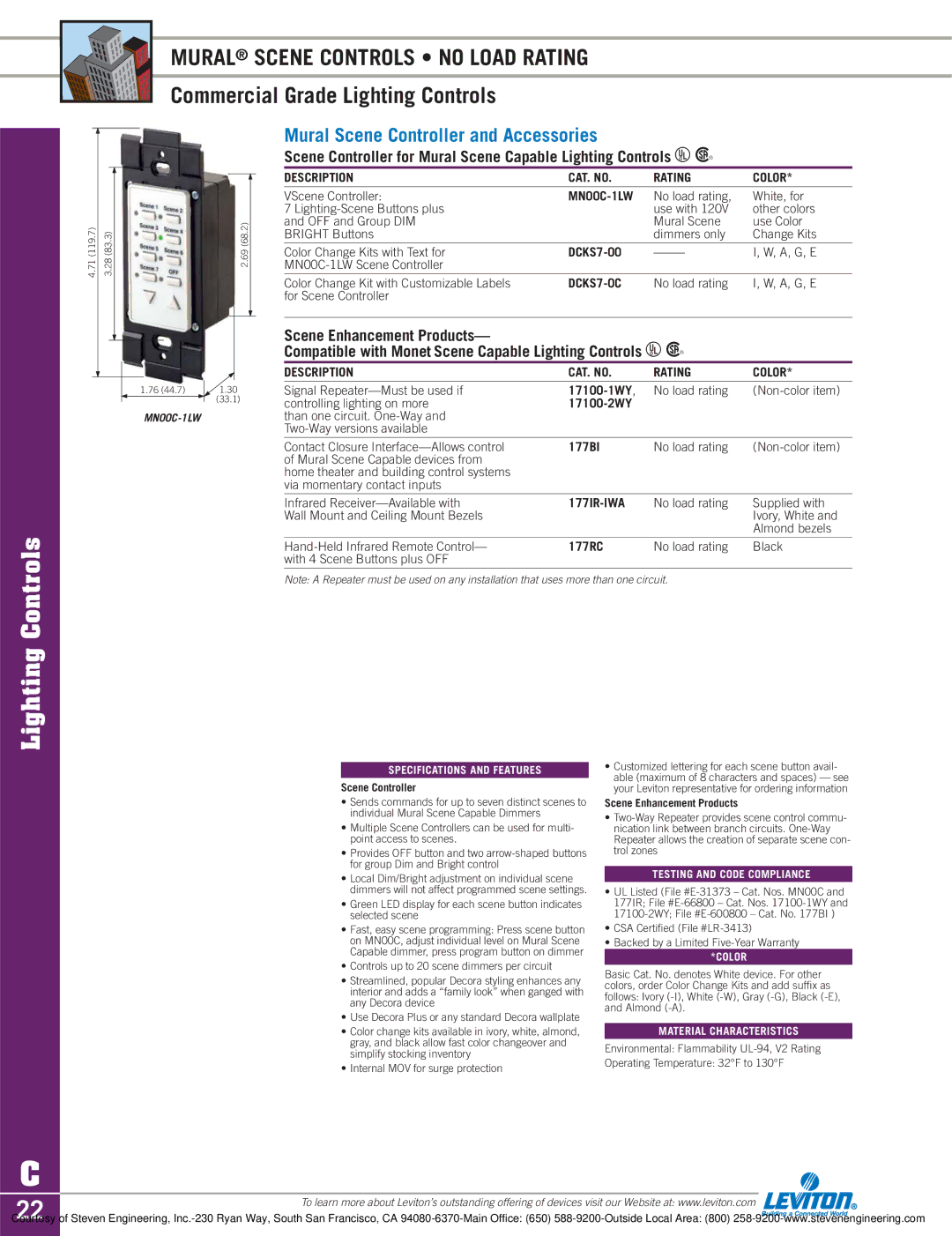 Sylvania D3208 Mural Scene Controls no Load Rating, Mural Scene Controller and Accessories, MN00C-1LW, DCKS7-0C, 177IR-IWA 