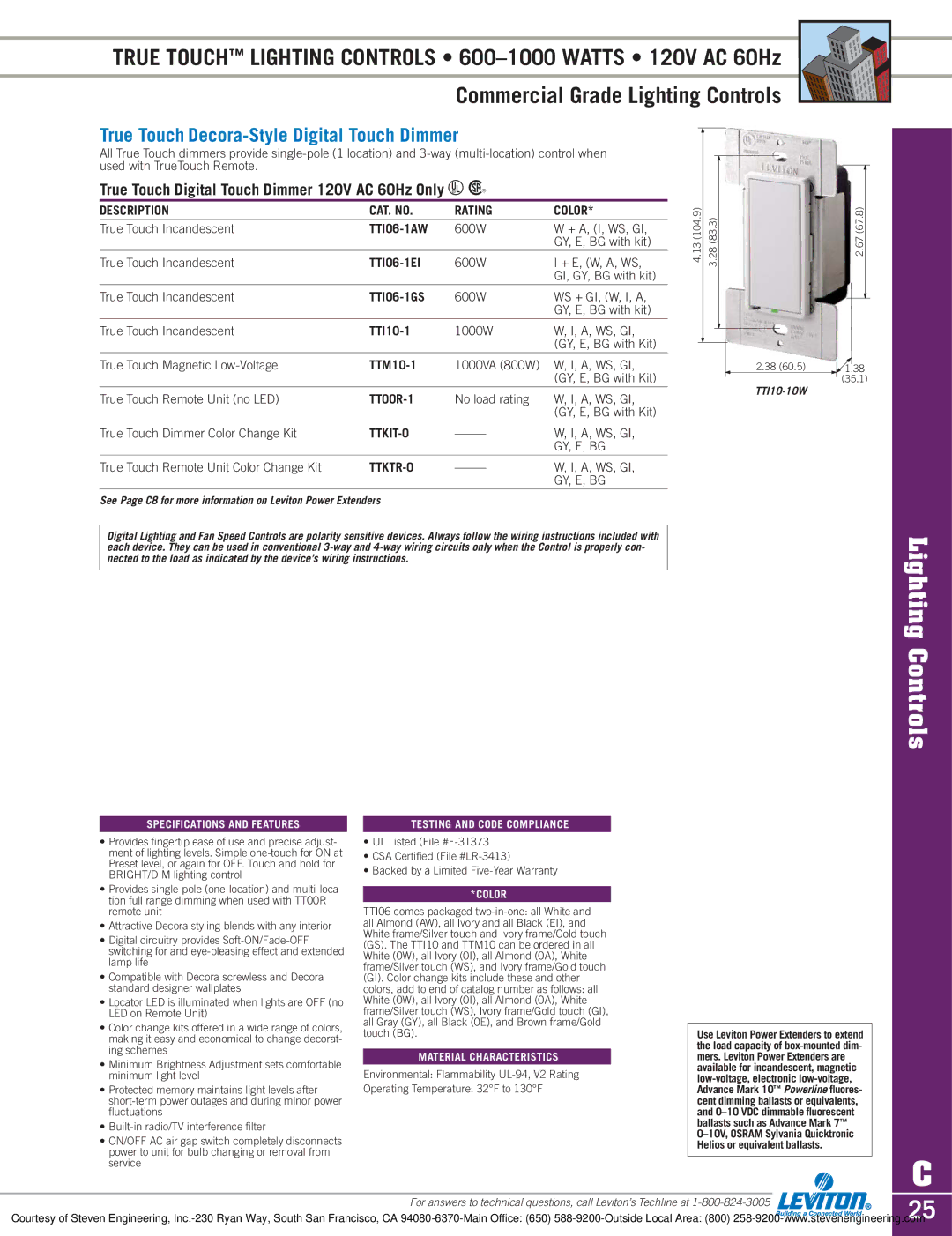 Sylvania D3208 True Touch Decora-Style Digital Touch Dimmer, True Touch Digital Touch Dimmer 120V AC 60Hz Only U R 