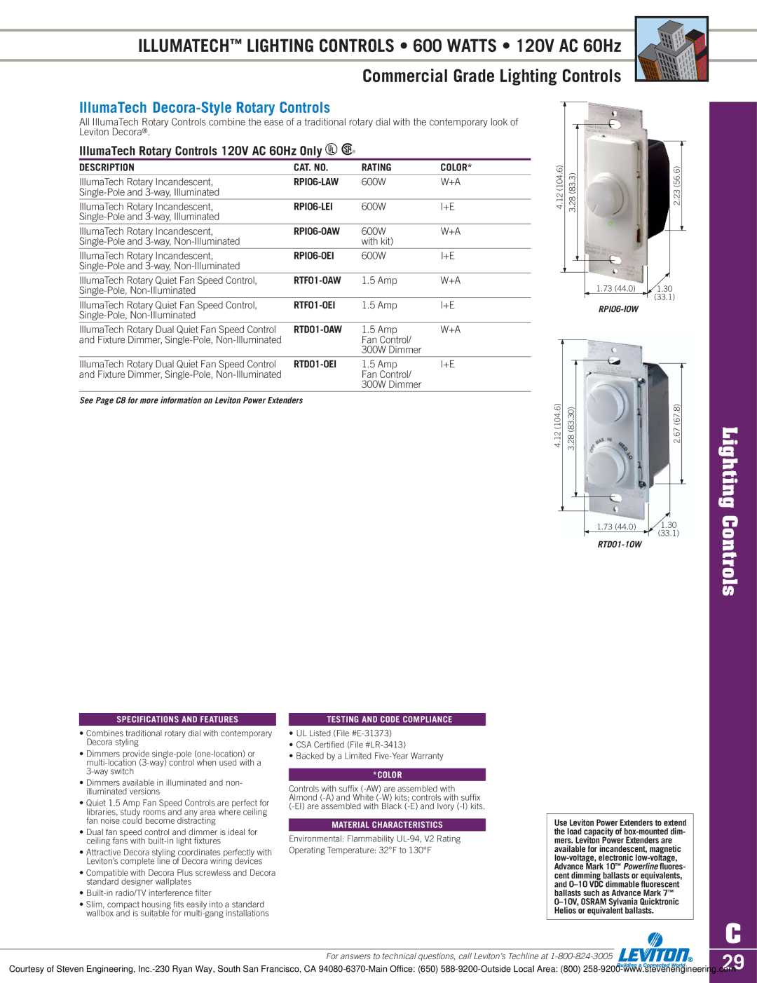 Sylvania D3208 dimensions IllumaTech Decora-Style Rotary Controls, IllumaTech Rotary Controls 120V AC 60Hz Only U R 