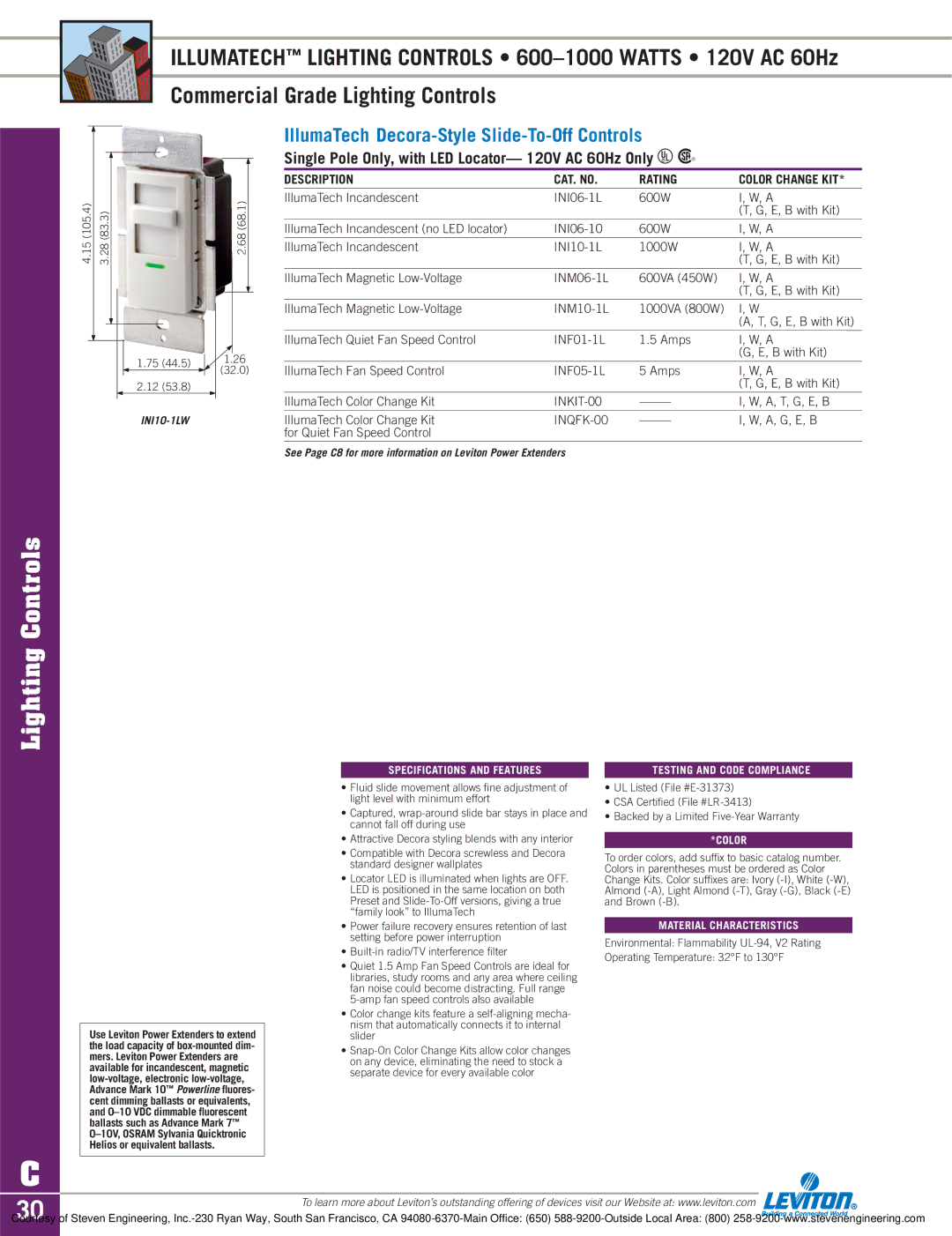 Sylvania D3208 IllumaTech Decora-Style Slide-To-Off Controls, Single Pole Only, with LED Locator- 120V AC 60Hz Only U R 