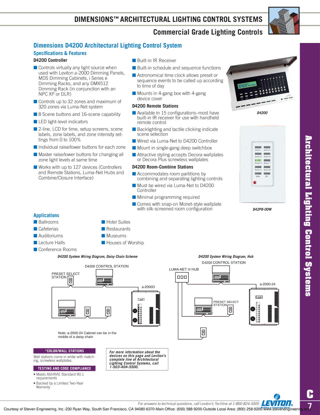 Sylvania D3208 dimensions Dimensions D4200 Architectural Lighting Control System, D4200 Controller, D4200 Remote Stations 