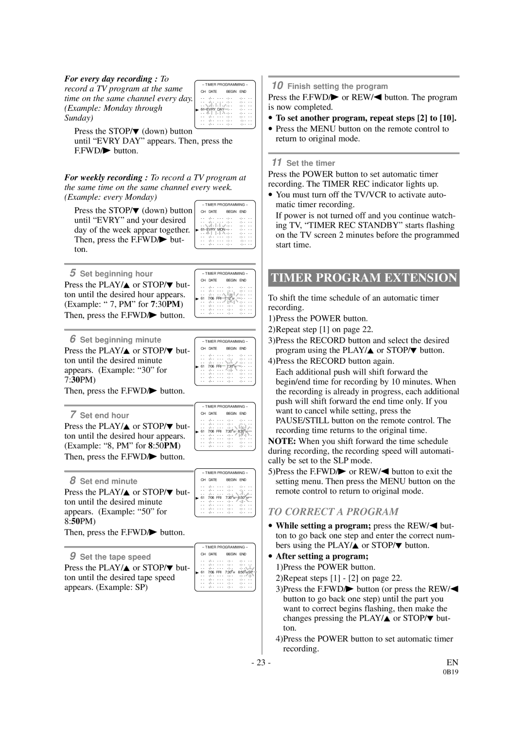 Sylvania D6313CB owner manual Timer Program Extension, To Correct a Program 