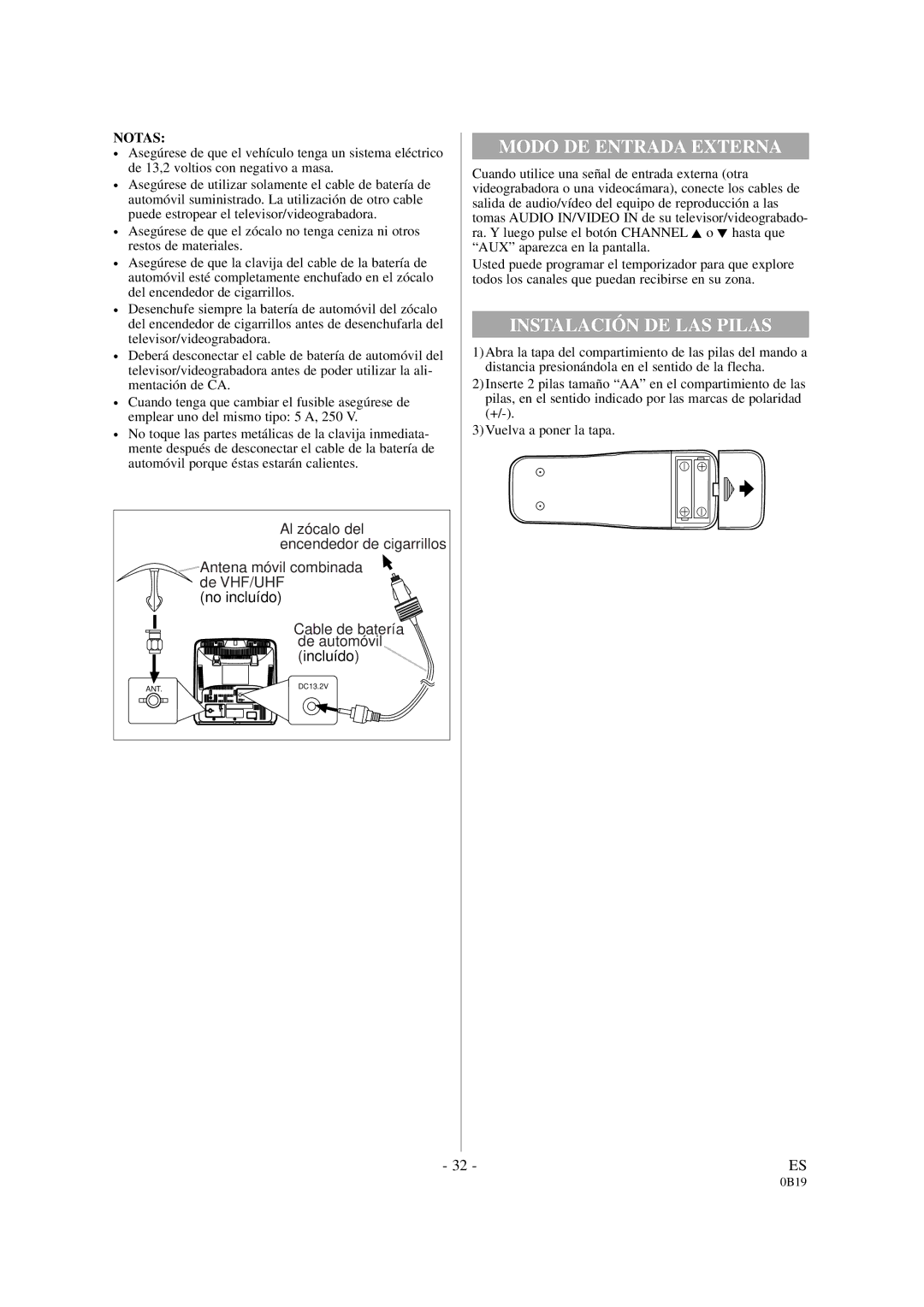 Sylvania D6313CB owner manual Modo DE Entrada Externa 