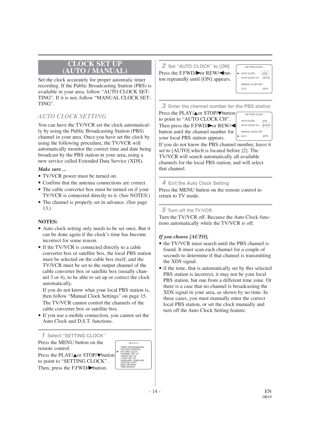 Sylvania D6313CCB owner manual Clock SET UP Auto / Manual, Auto Clock Setting 