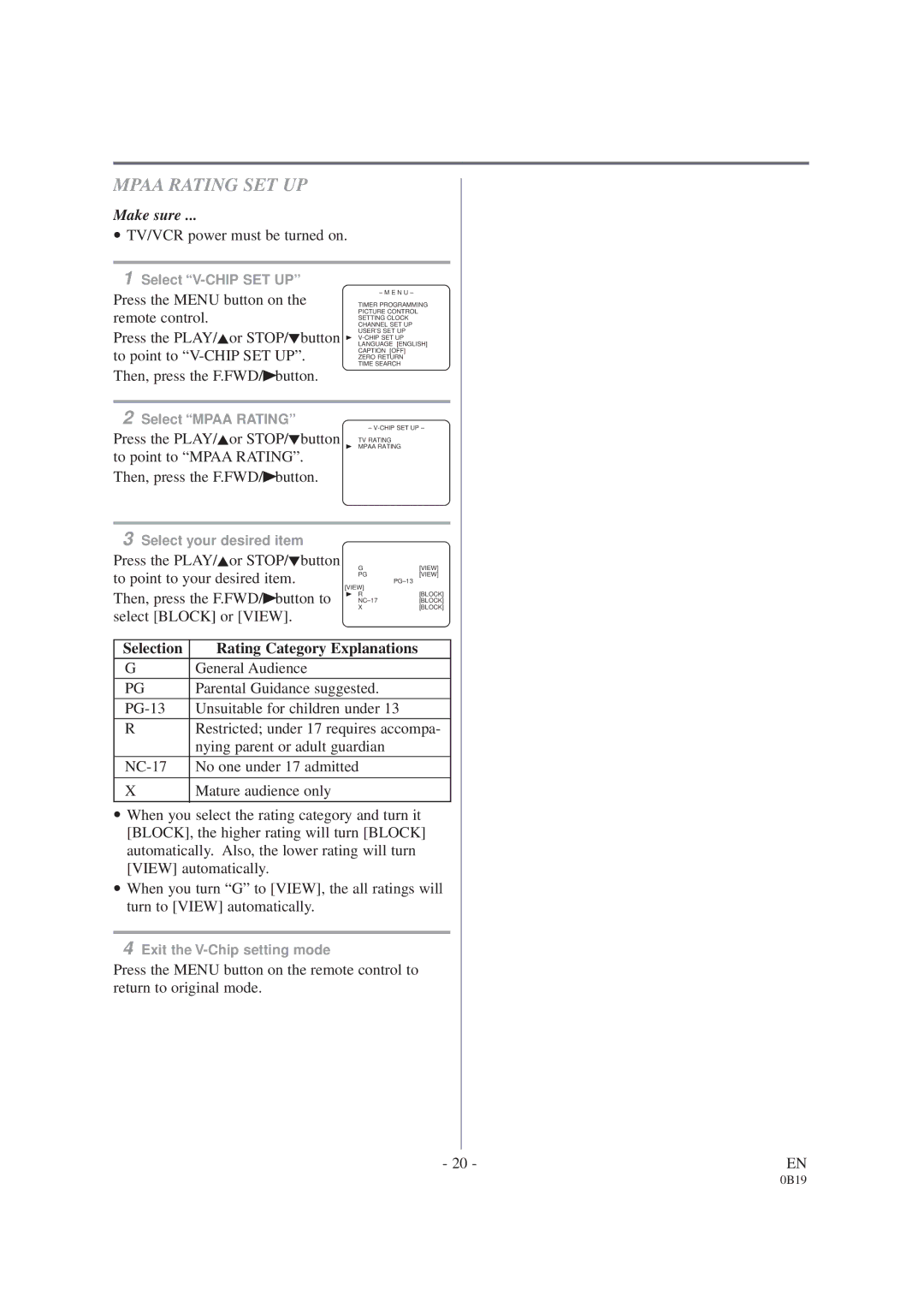 Sylvania D6313CCB owner manual Mpaa Rating SET UP 