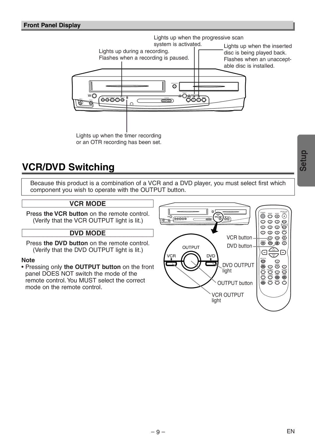 Sylvania dbc840e owner manual VCR/DVD Switching, Front Panel Display 