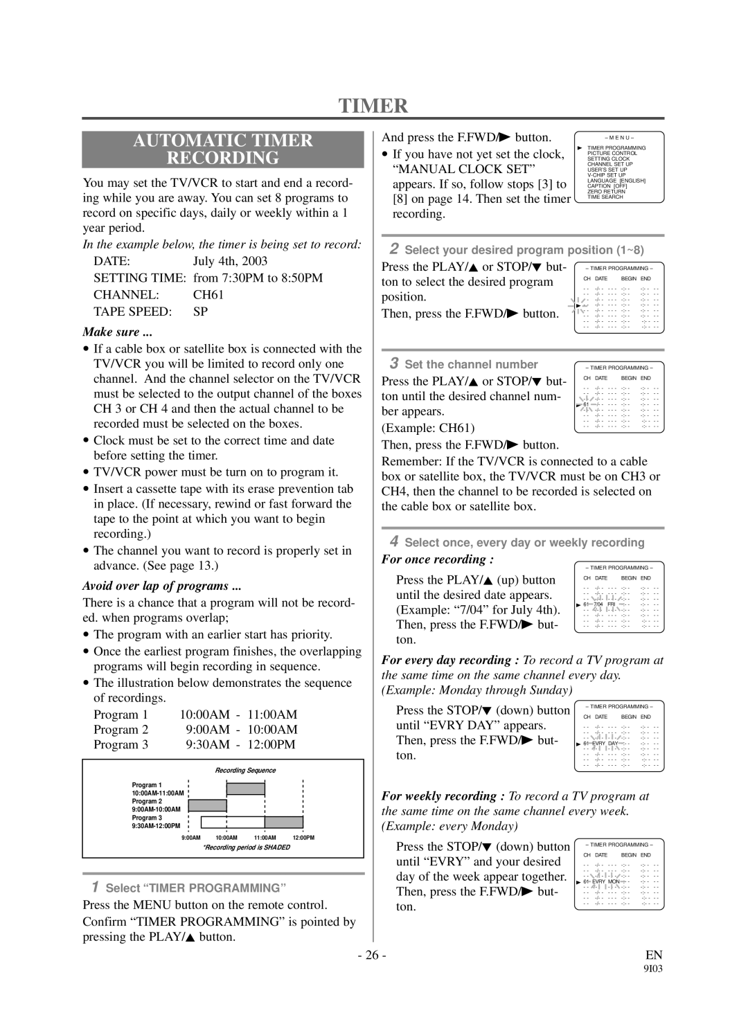 Sylvania DCC1903 owner manual Automatic Timer, Recording 